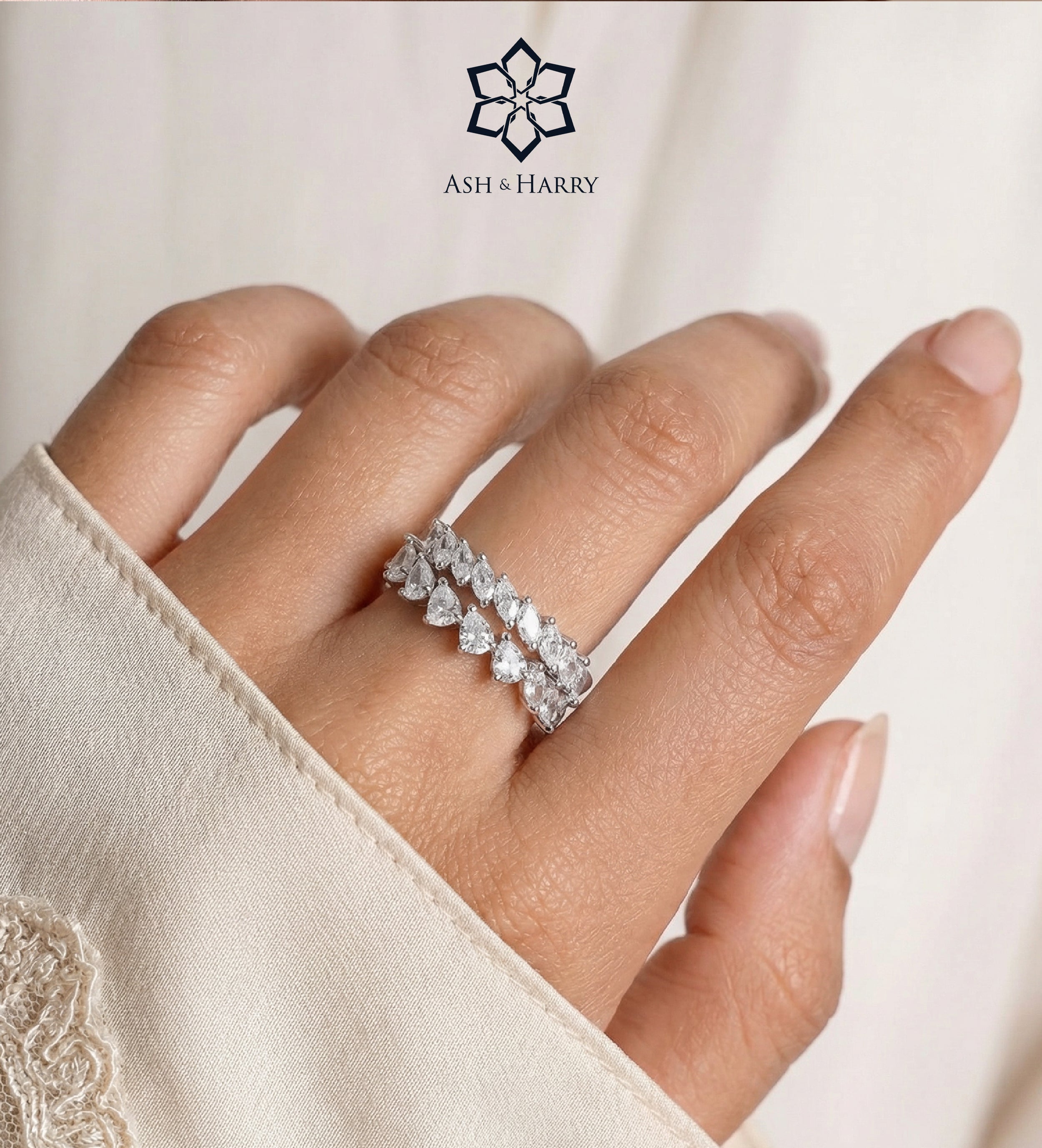 Duo Vine Sparkle Ring in 925 Silver with High - Quality White Simulated Diamonds - Ash & Harry