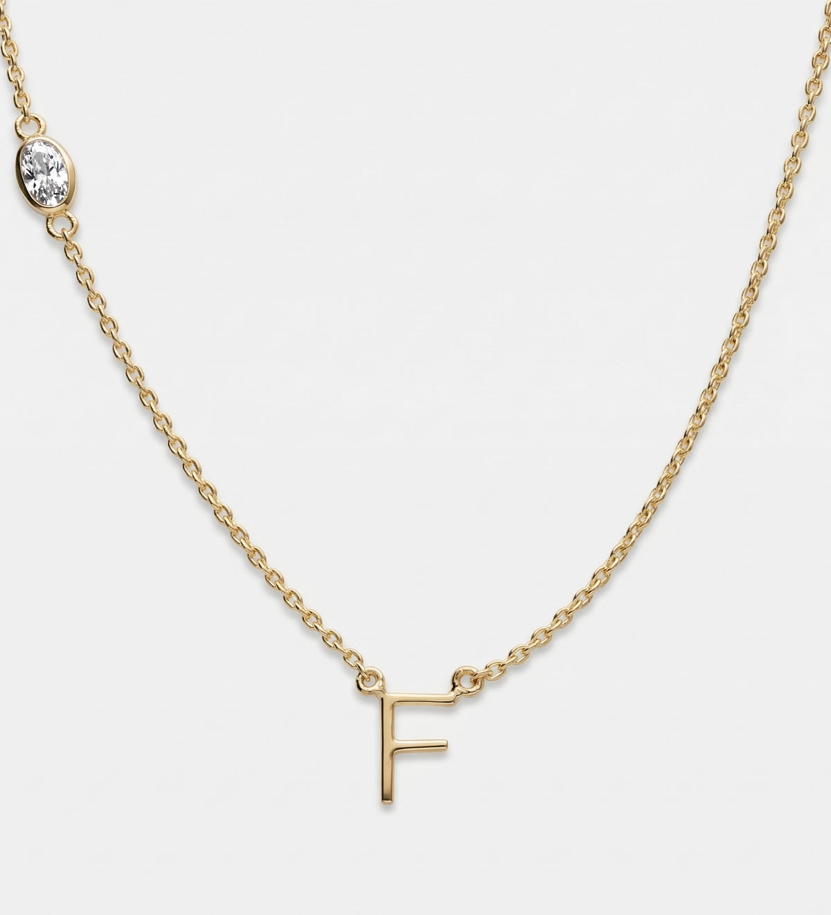 Eden Initial Necklace With .3CT Oval Lab Diamond in 18K Gold Plating on 925 Silver - Ash & Harry