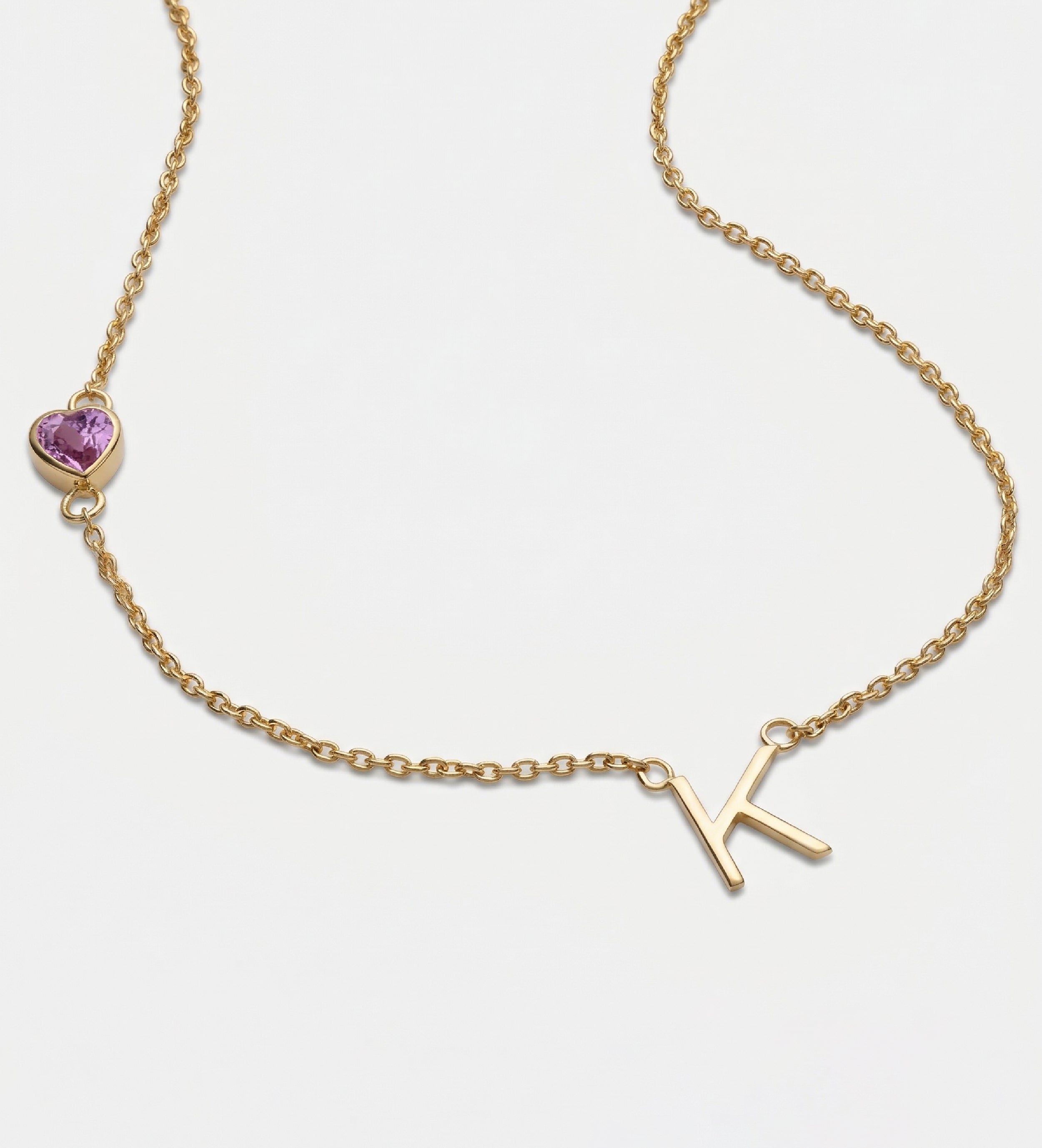 Eden Initial Necklace With 0.2ct Heart Shaped Lab Crafted Gemstone in 18K Gold Plating on 925 Silver - Ash & Harry