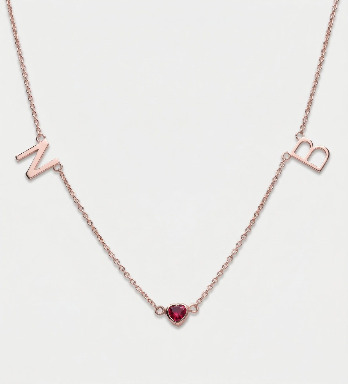 Eden Initial Necklace With 0.2ct Heart Shaped Lab Crafted Gemstone in 18K Rose Gold Plating on 925 Silver - Ash & Harry