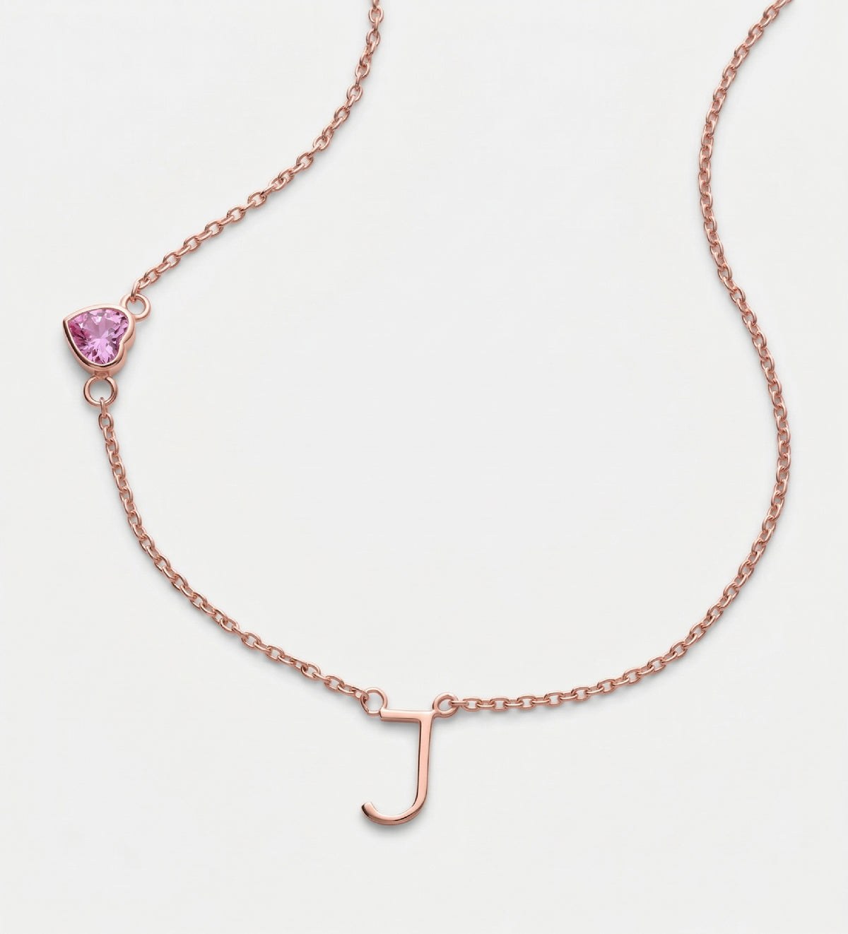 Eden Initial Necklace With 0.2ct Heart Shaped Lab Crafted Gemstone in 18K Rose Gold Plating on 925 Silver - Ash & Harry