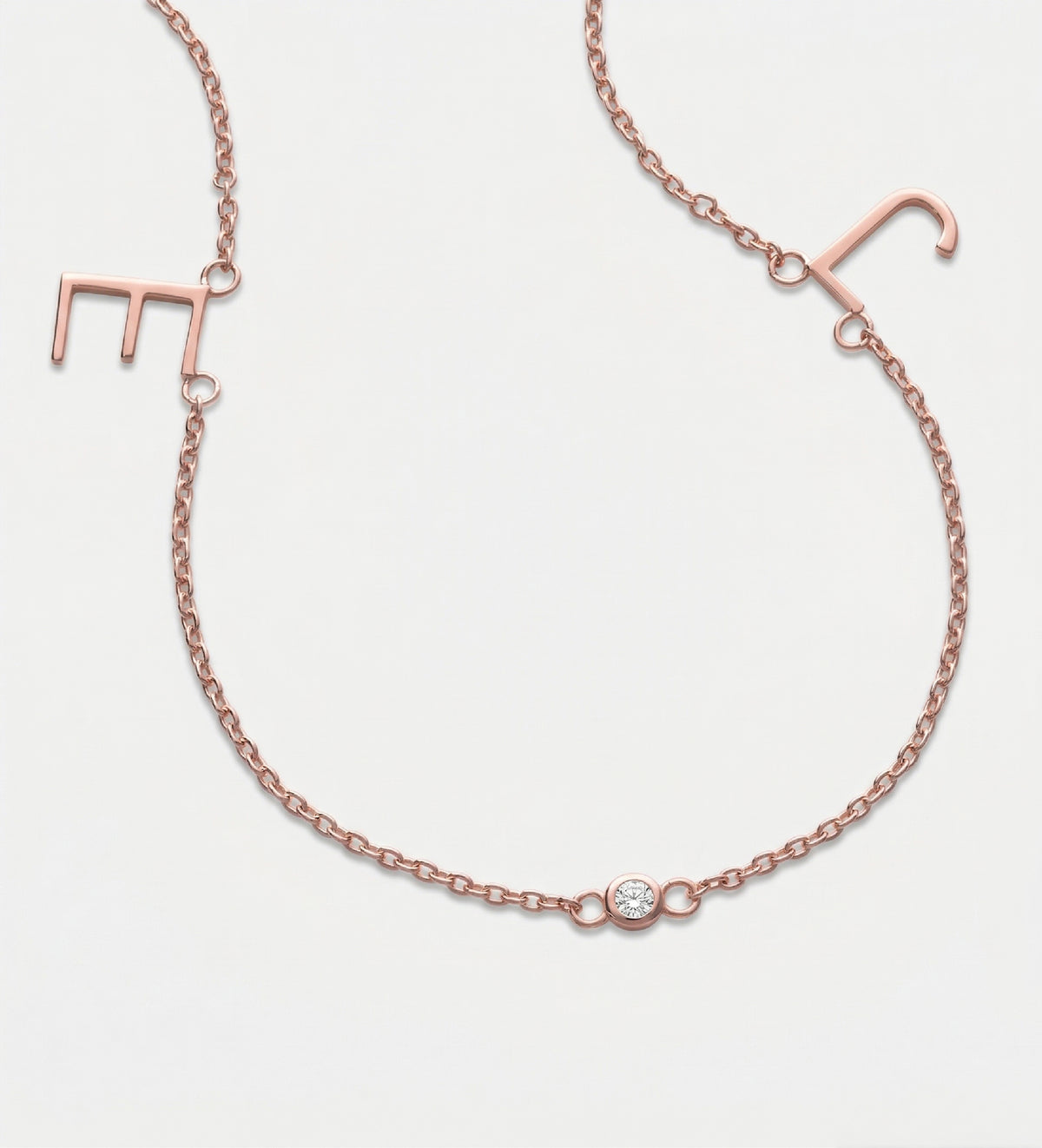 Eden Initial Necklace With Lab Diamond in 18K Rose Gold Plating on 925 Silver - Ash & Harry