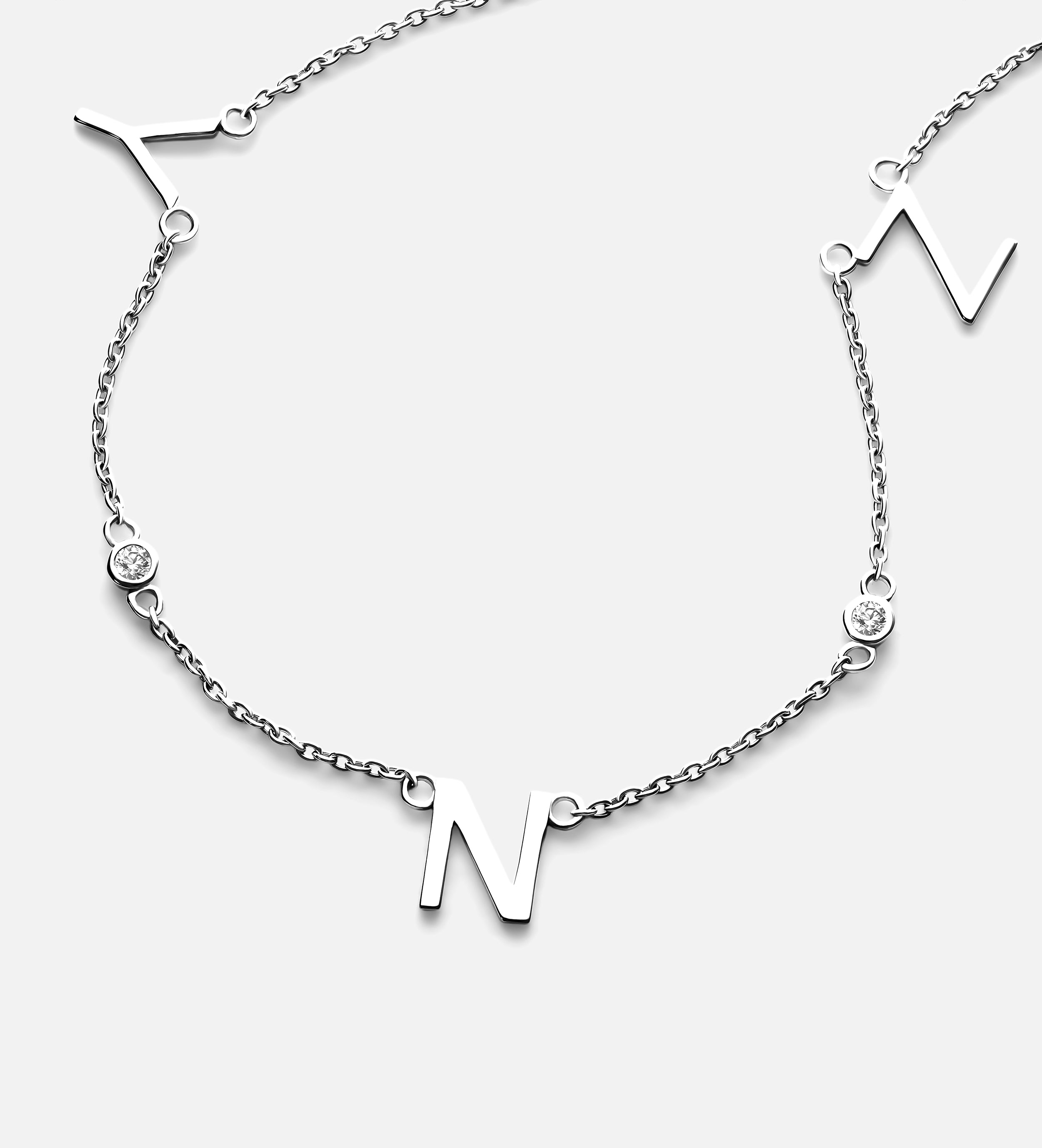 Eden Initial Necklace With Lab Diamond in Rhodium Plating on 925 Silver - Ash & Harry