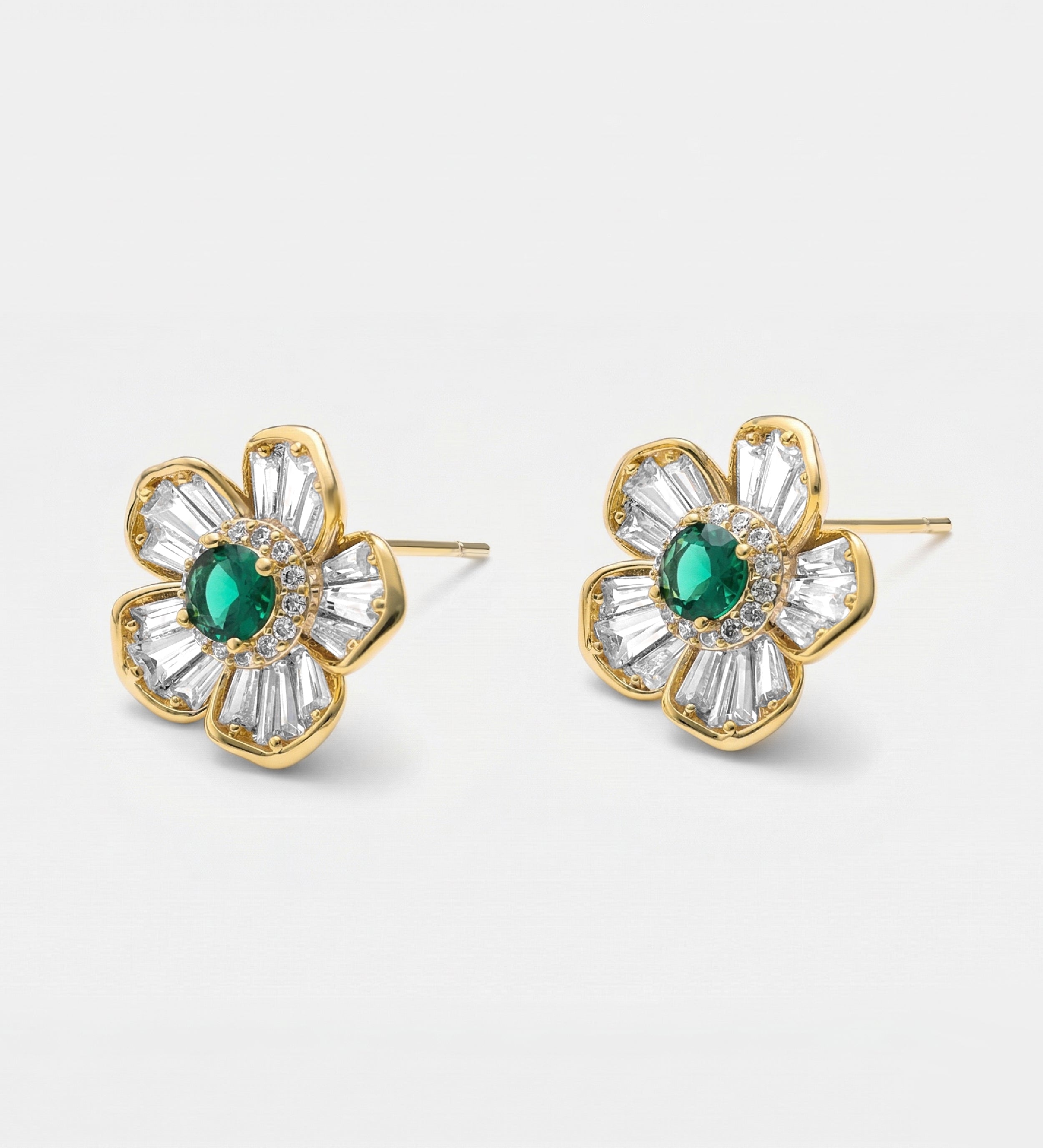 Emerald Bloom Studs With High Quality Simulated Emerald and Diamonds - Ash & Harry