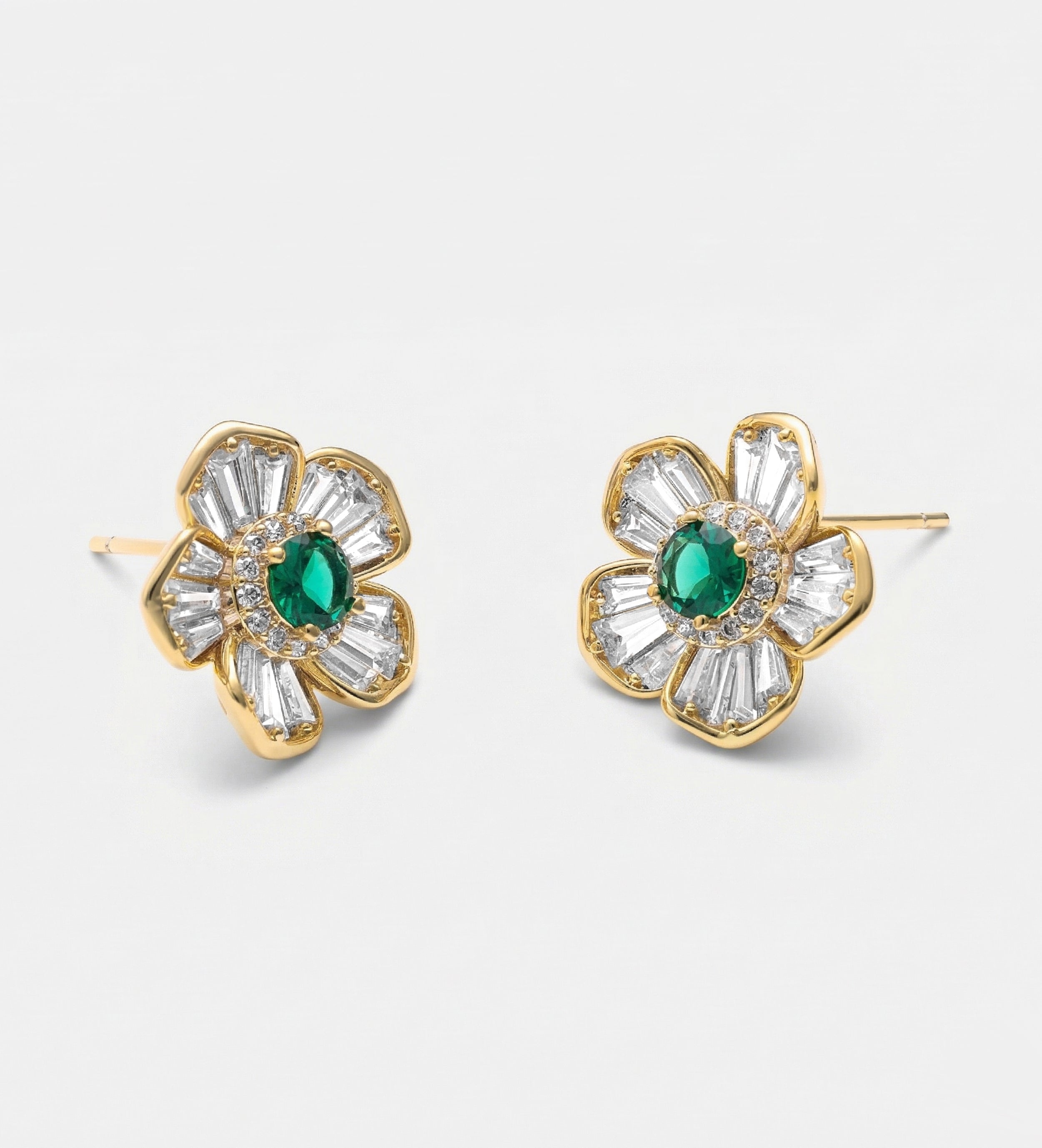 Emerald Bloom Studs With High Quality Simulated Emerald and Diamonds - Ash & Harry