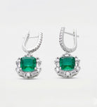 Emerald Halo Drop Earrings in Rhodium Plating on 925 Silver - Ash & Harry