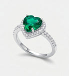 Emerald Heart Majesty Ring in 925 Silver High Quality Simulated Diamonds and Crafted Heart - Shaped Emerald Stone - Ash & Harry