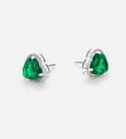Emerald Heart Majesty Studs in 925 Silver High Quality Simulated Diamonds and Crafted Heart - Shaped Emerald Stones - Ash & Harry