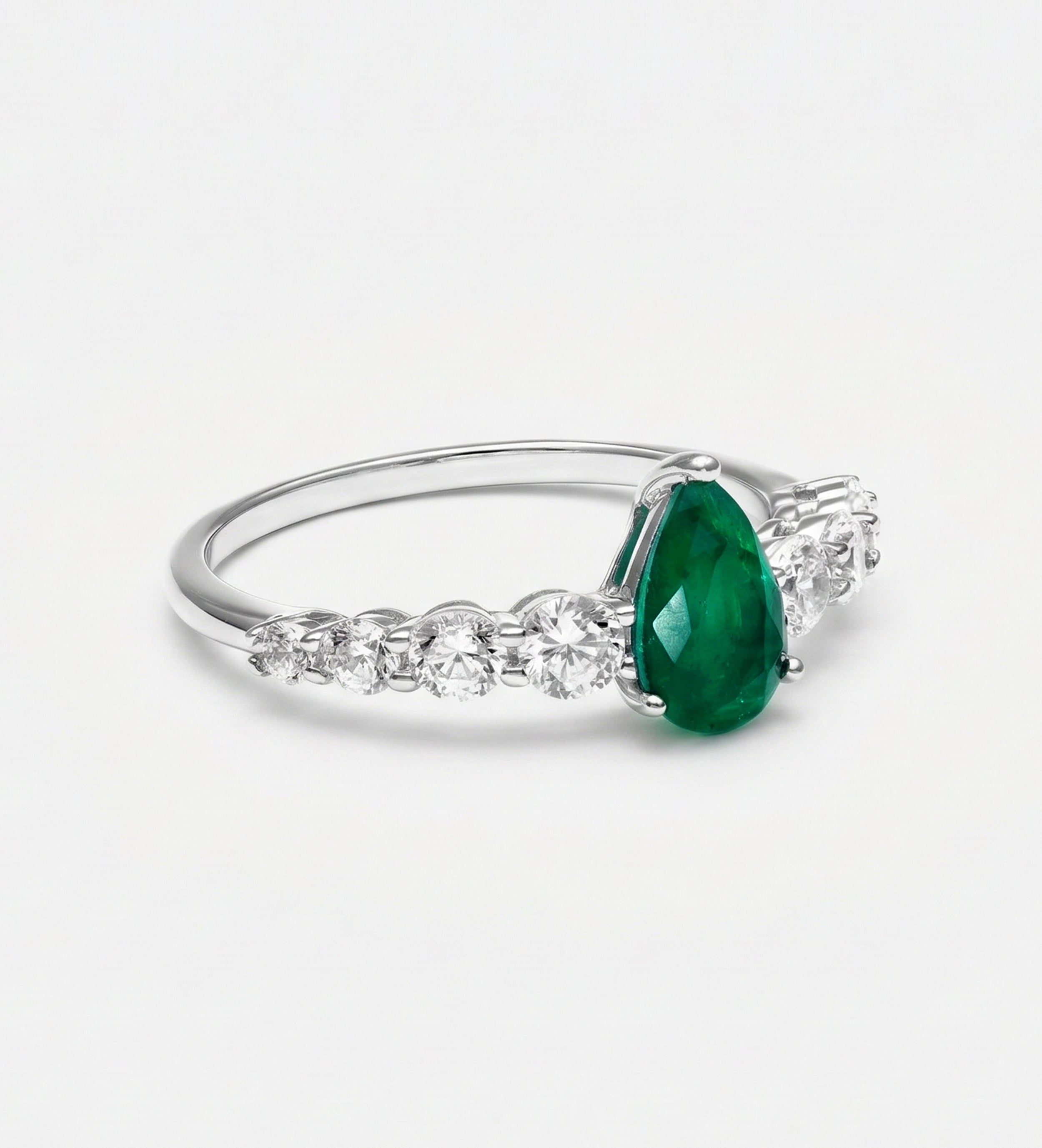 Emerald Teardrop Ring in 925 Silver High Quality Simulated Diamonds and Emerald Stone - Ash & Harry
