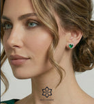 Emerald Heart Majesty Studs in 925 Silver High Quality Simulated Diamonds and Crafted Heart - Shaped Emerald Stones - Ash & Harry