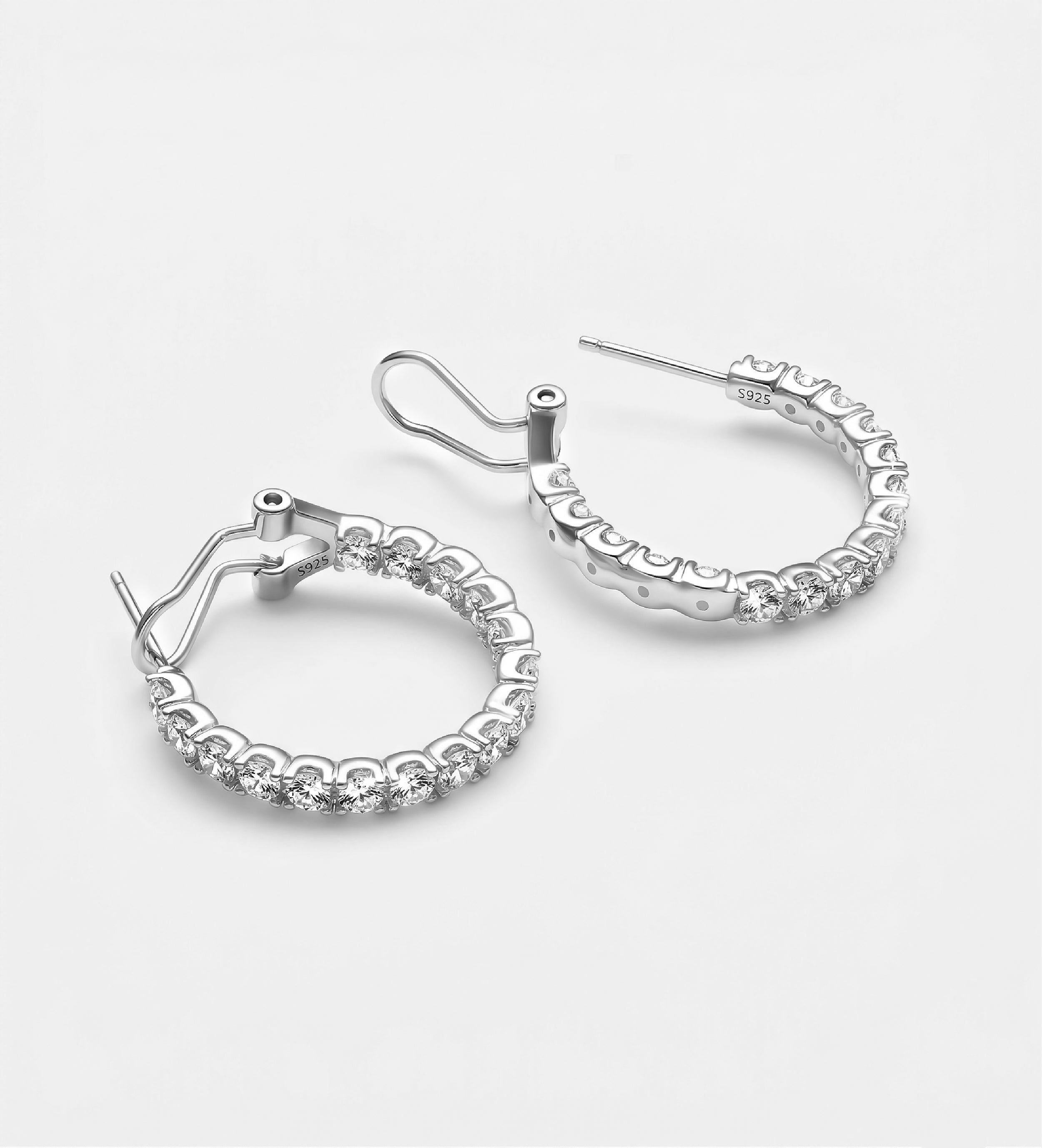 Eternal Radiance Inside out Tennis Hoops in 925 Silver with 3MM High Quality Simulated Diamond - Ash & Harry