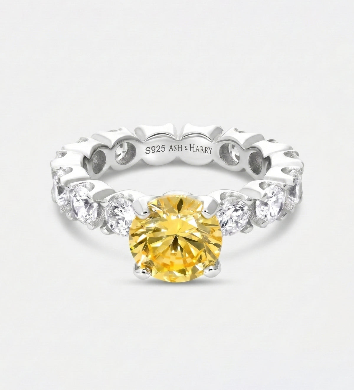 Eternal Sunshine Solitaire Ring with High Quality Simulated White and Canary Diamonds in 925 Silver - Ash & Harry