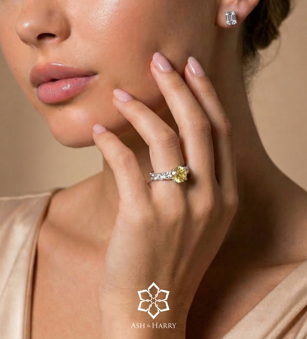 Eternal Sunshine Solitaire Ring with High Quality Simulated White and Canary Diamonds in 925 Silver - Ash & Harry