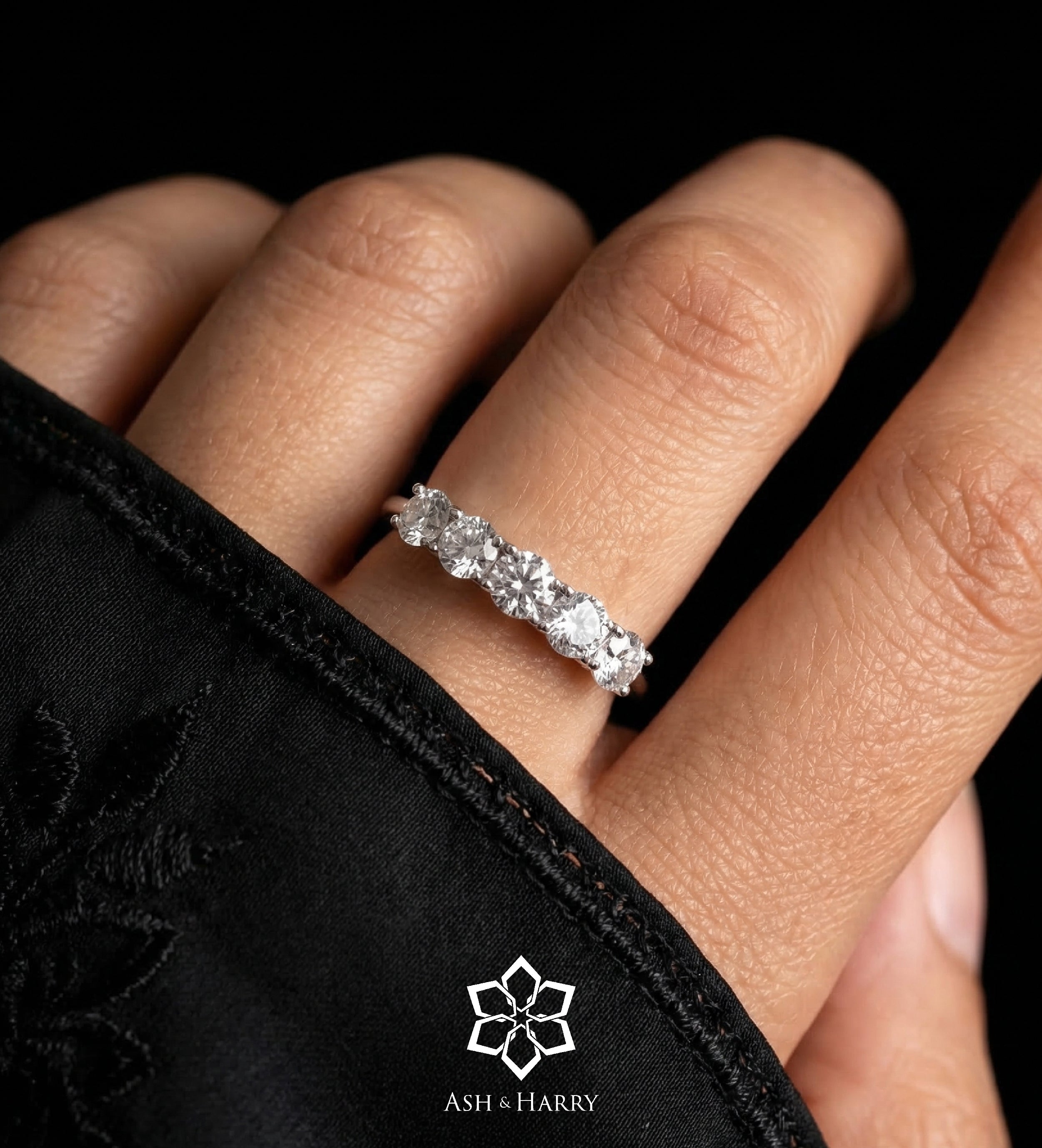 Five Star Row Ring in 925 Silver with High Quality Simulated Diamonds - Ash & Harry