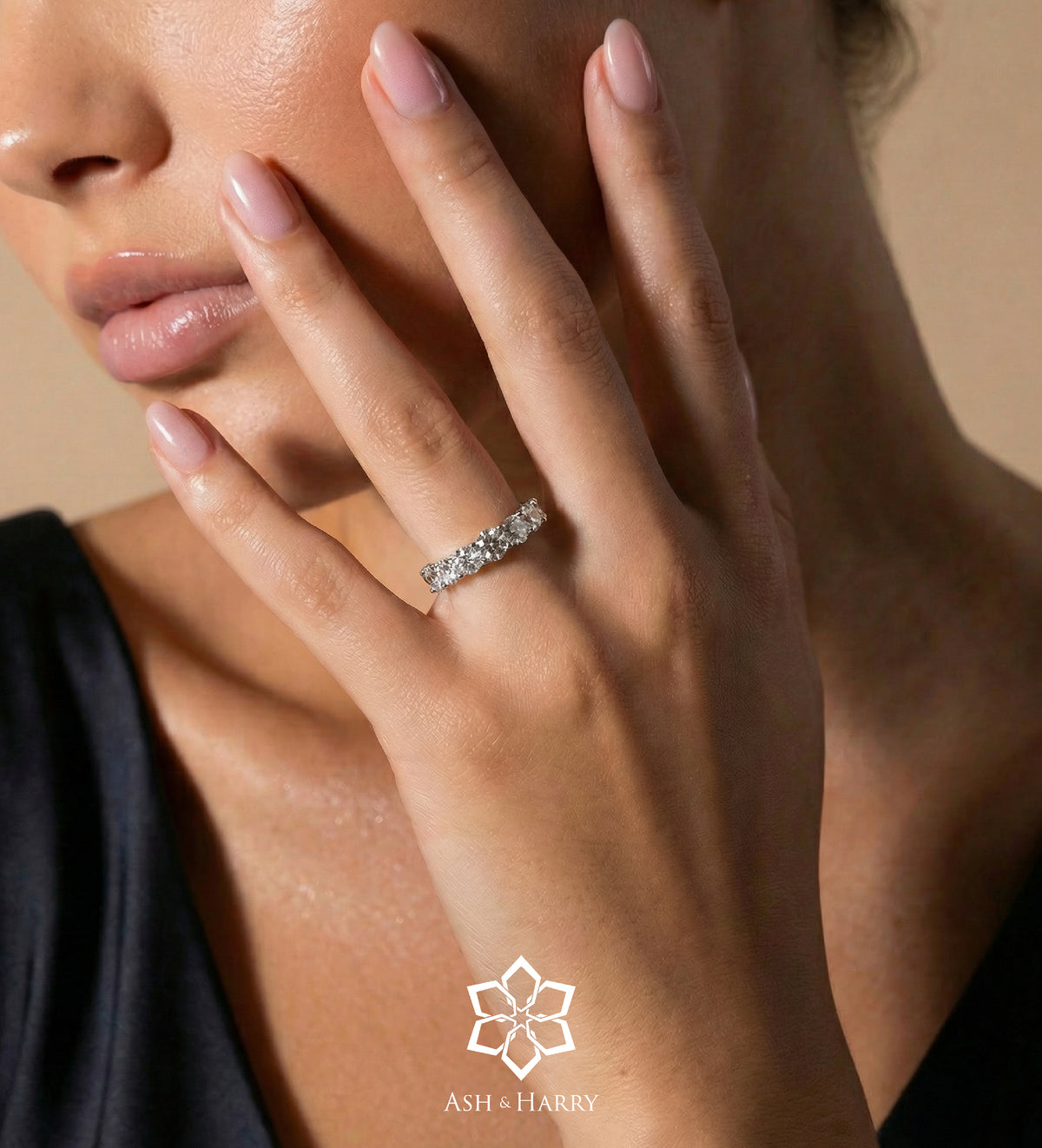 Five Star Row Ring in 925 Silver with High Quality Simulated Diamonds - Ash & Harry