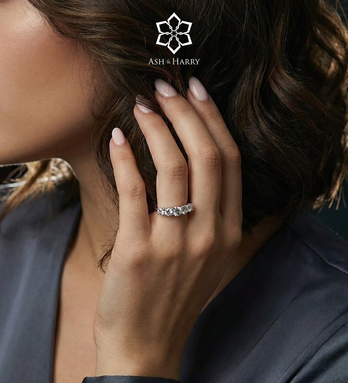 Five Star Row Ring in 925 Silver with High Quality Simulated Diamonds - Ash & Harry