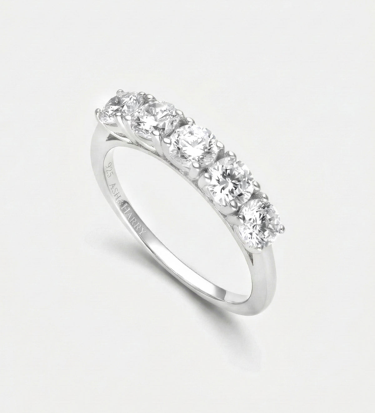 Five Star Row Ring in 925 Silver with High Quality Simulated Diamonds - Ash & Harry