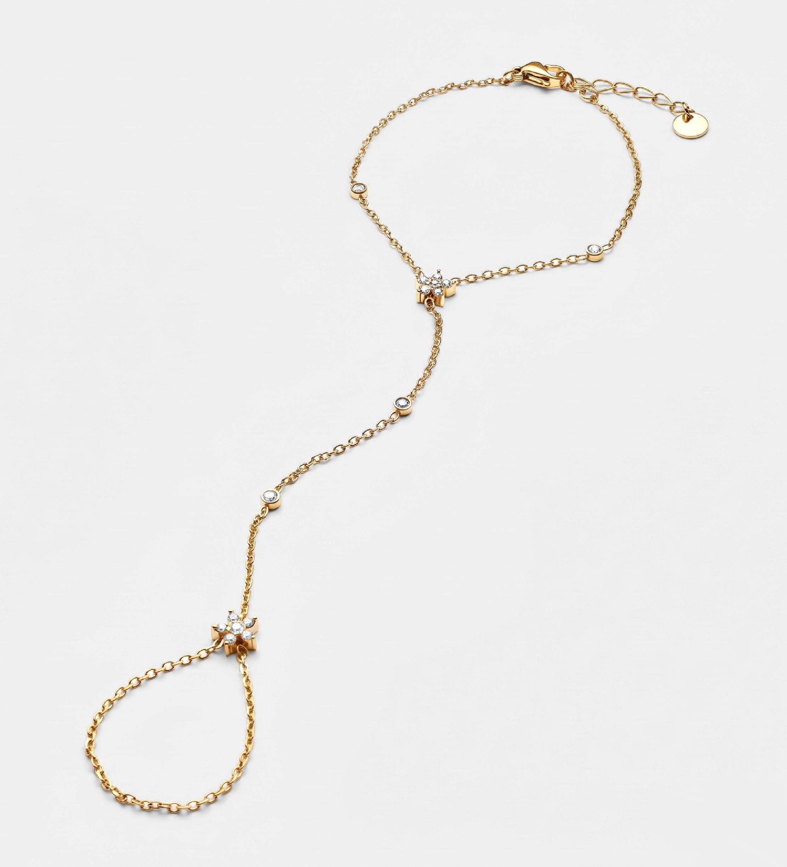 Fleur Link Hand Chain in Gold With High Quality Simulated Diamonds - Ash & Harry