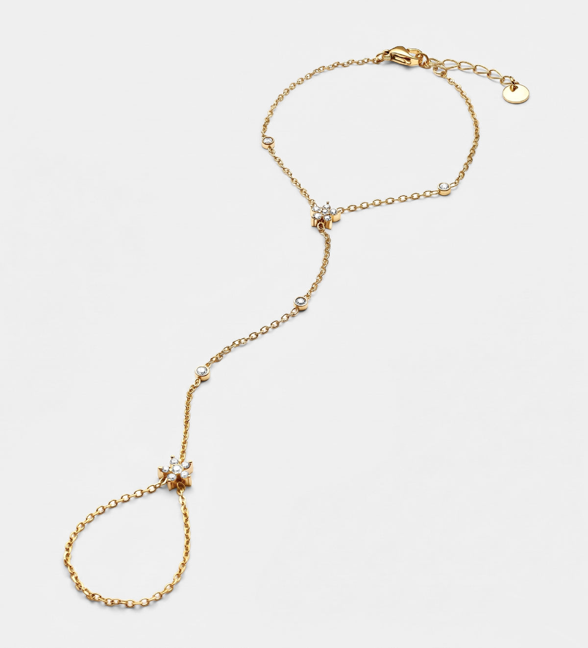 Fleur Link Hand Chain in Gold With High Quality Simulated Diamonds - Ash & Harry