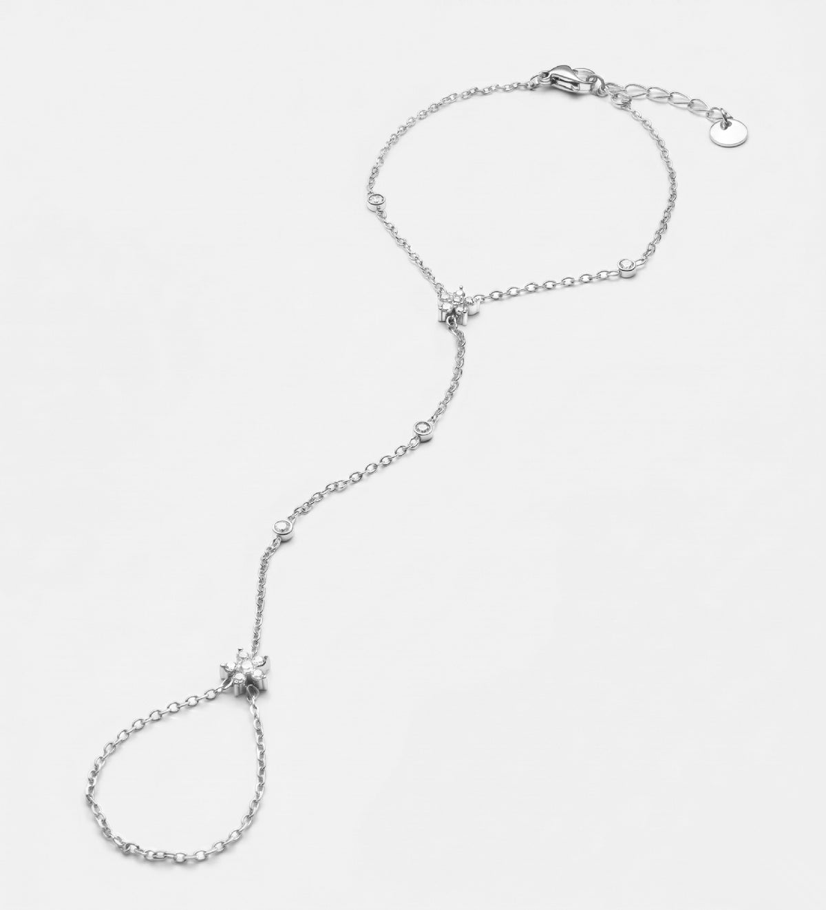Fleur Link Hand Chain in Silver With High Quality Simulated Diamonds - Ash & Harry
