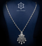 Frosted Lotus Regal Long Chain Set in High Quality Simulated Diamonds Rhodium Plated - Ash & Harry