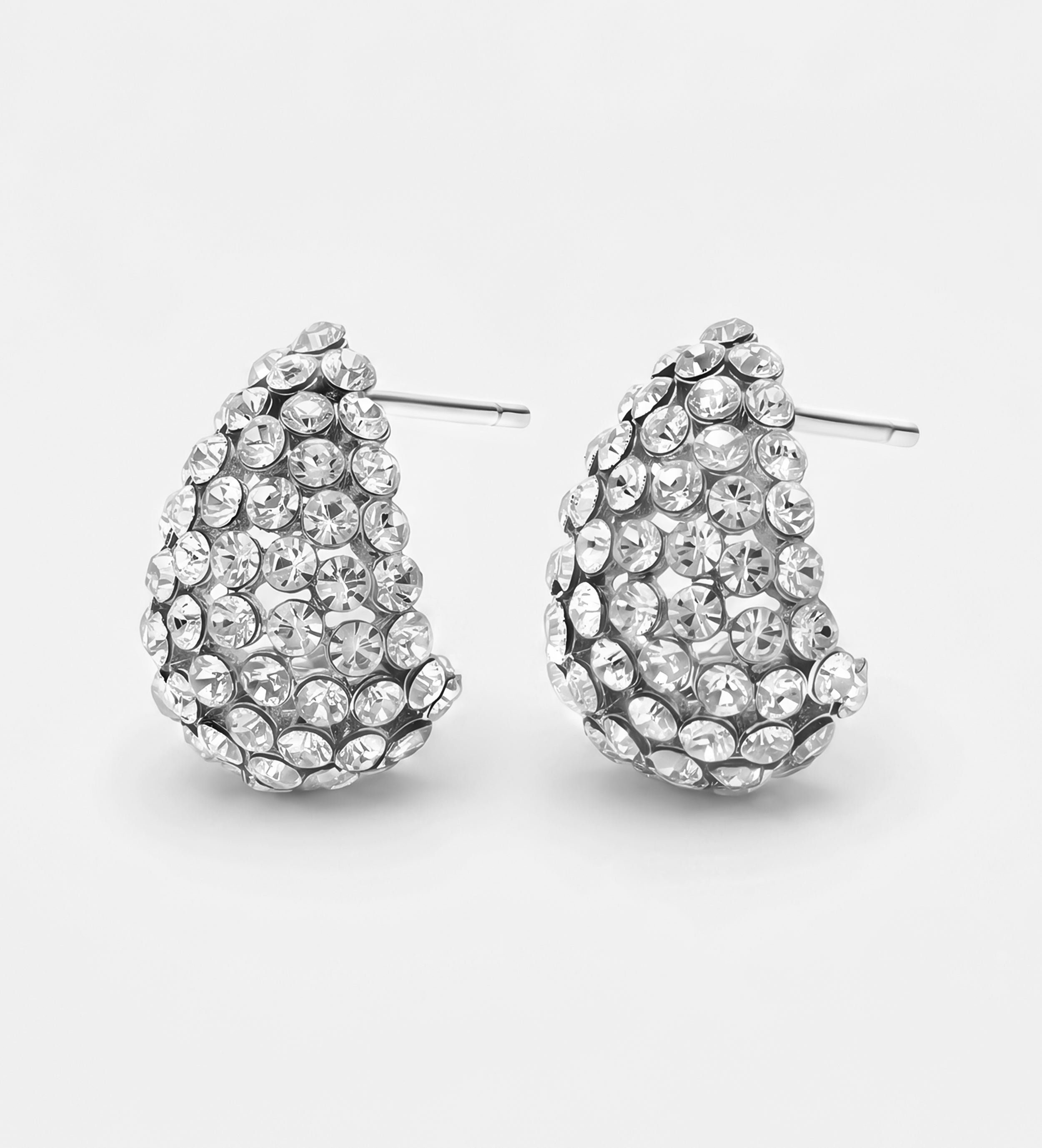 Frosted Teardrop Studs in Silver with High Quality Simulated Diamonds - Ash & Harry