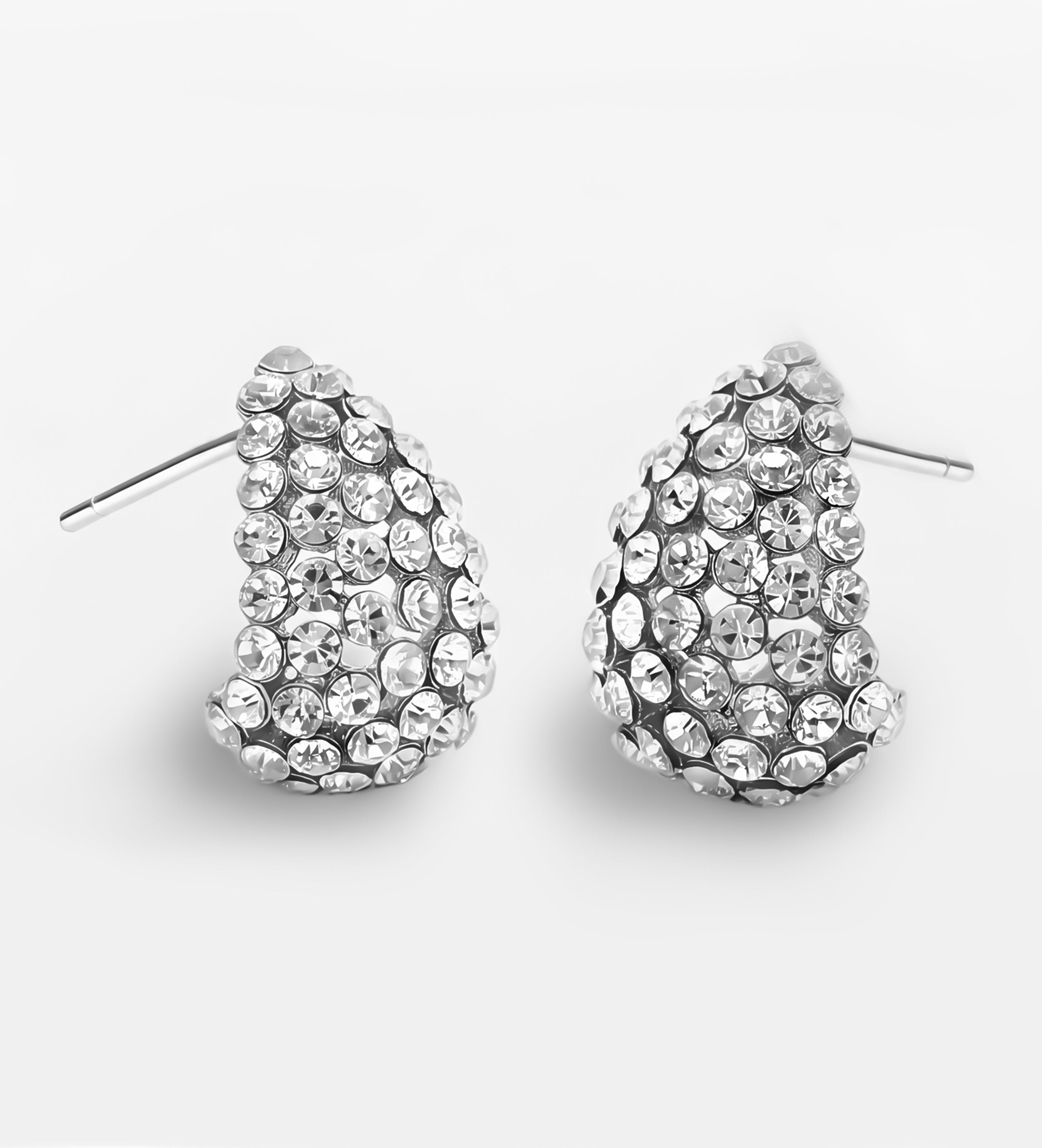 Frosted Teardrop Studs in Silver with High Quality Simulated Diamonds - Ash & Harry