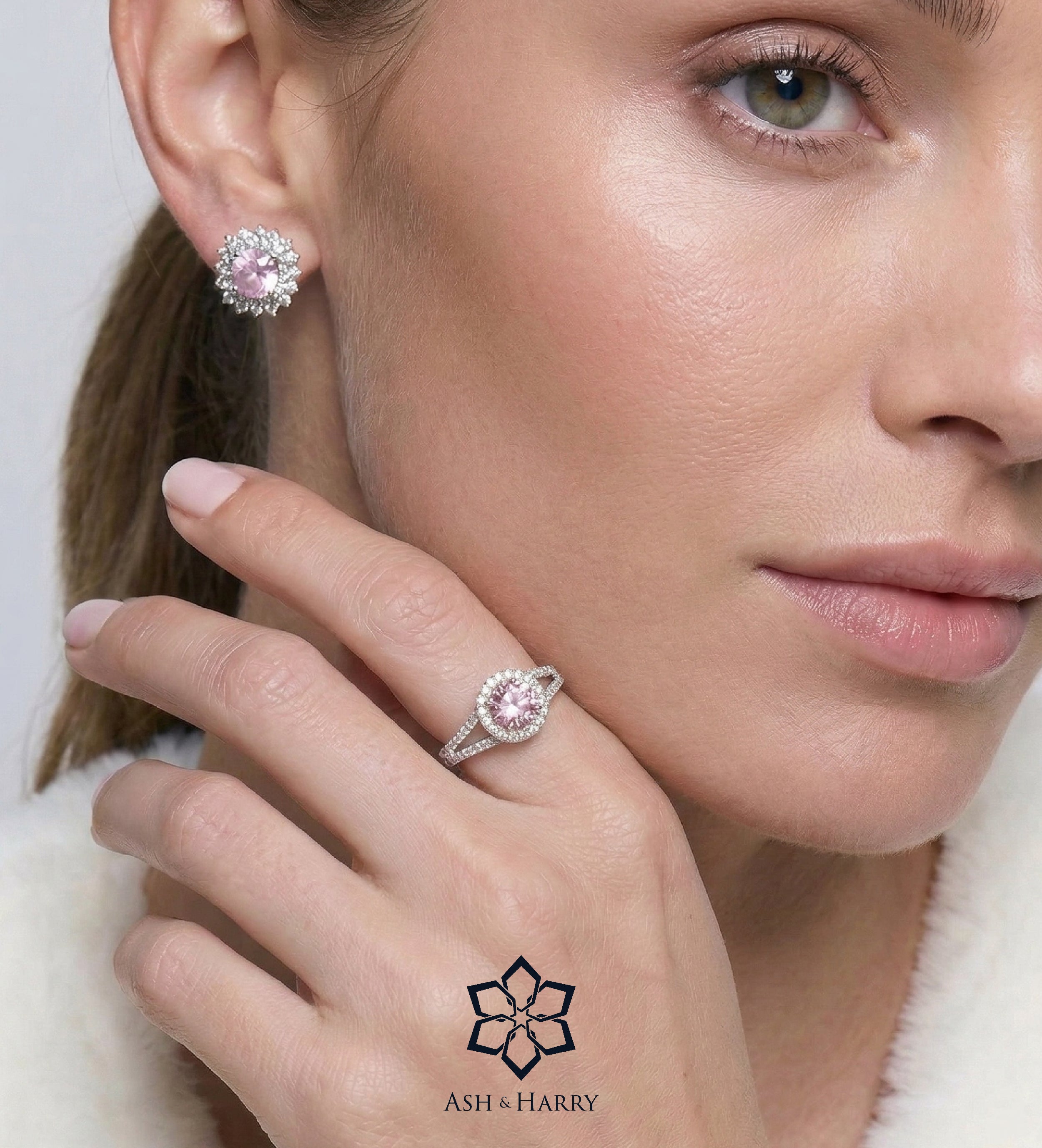 Frosted Sakura Ring in 925 Silver with High - Quality White and Pink Simulated Diamonds - Ash & Harry