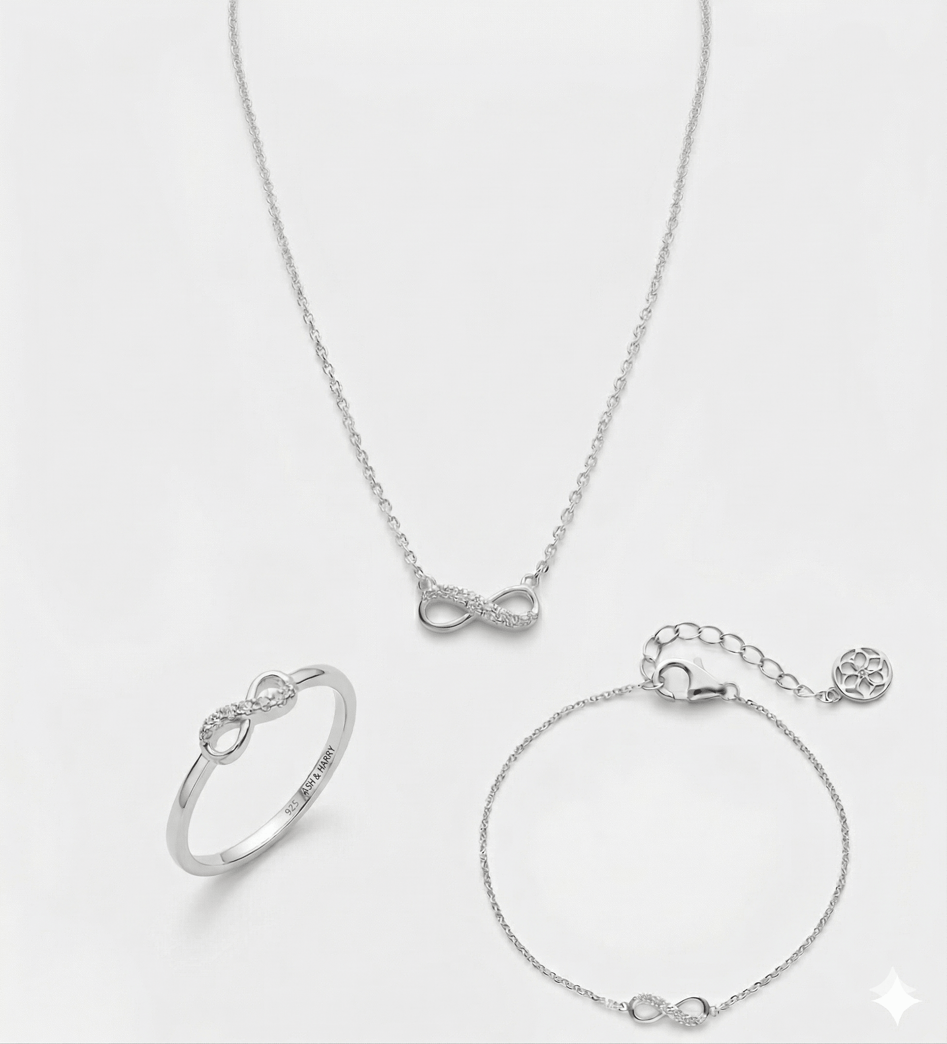 Mini Infinity Pave Full Set In Silver - 3 Items - Ash & Harry