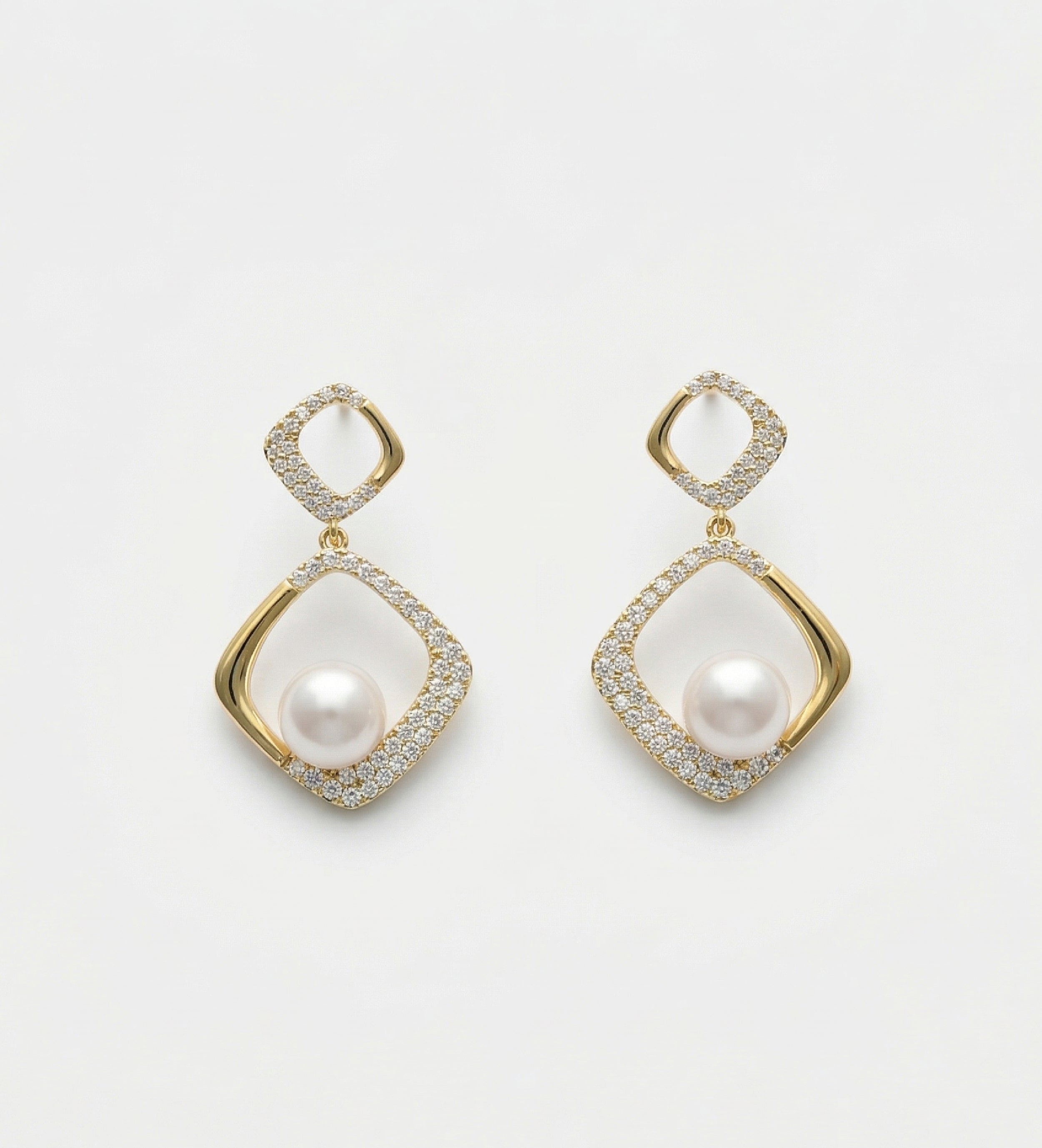 Gilded Frame Pearl Earrings with Pearl and Simulated Diamonds - Ash & Harry
