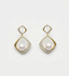 Gilded Frame Pearl Earrings with Pearl and Simulated Diamonds - Ash & Harry