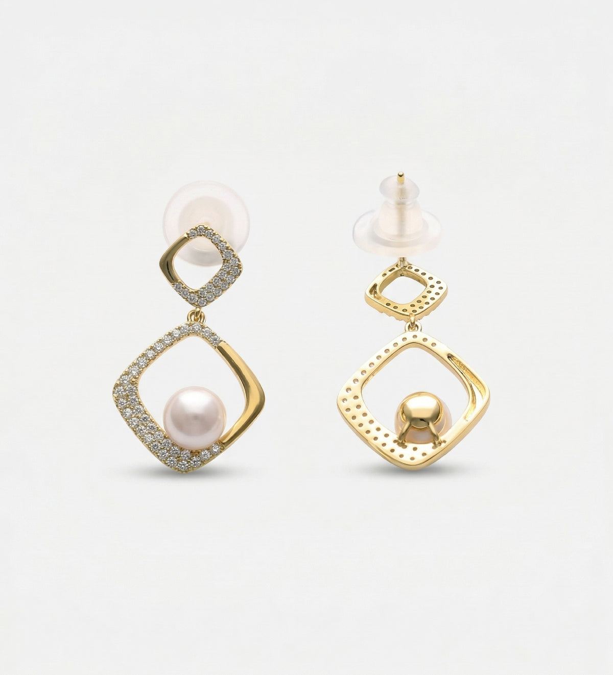 Gilded Frame Pearl Earrings with Pearl and Simulated Diamonds - Ash & Harry