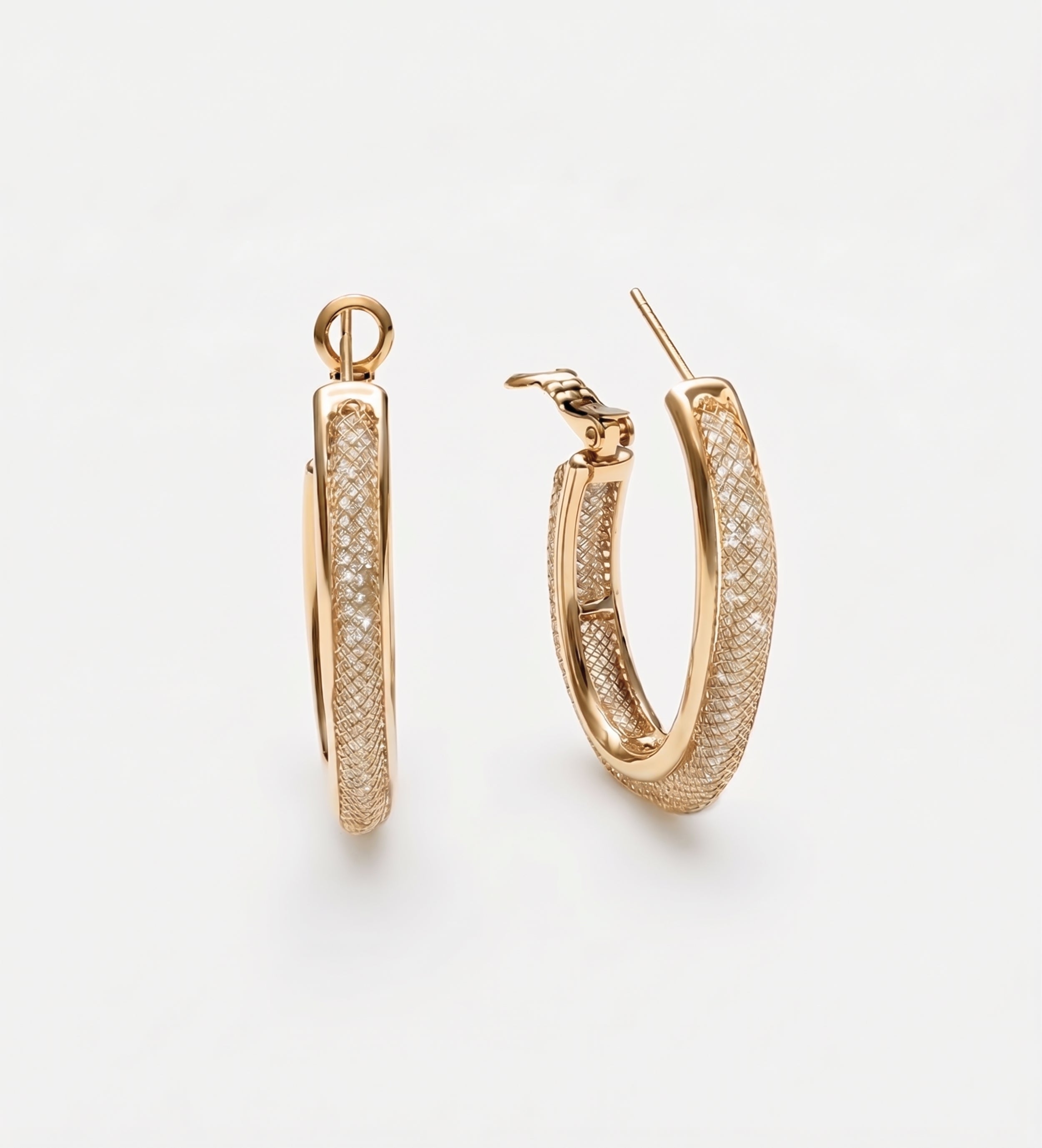 Gilded Mesh Hoops With High Quality Simulated Emerald and Diamonds - Ash & Harry