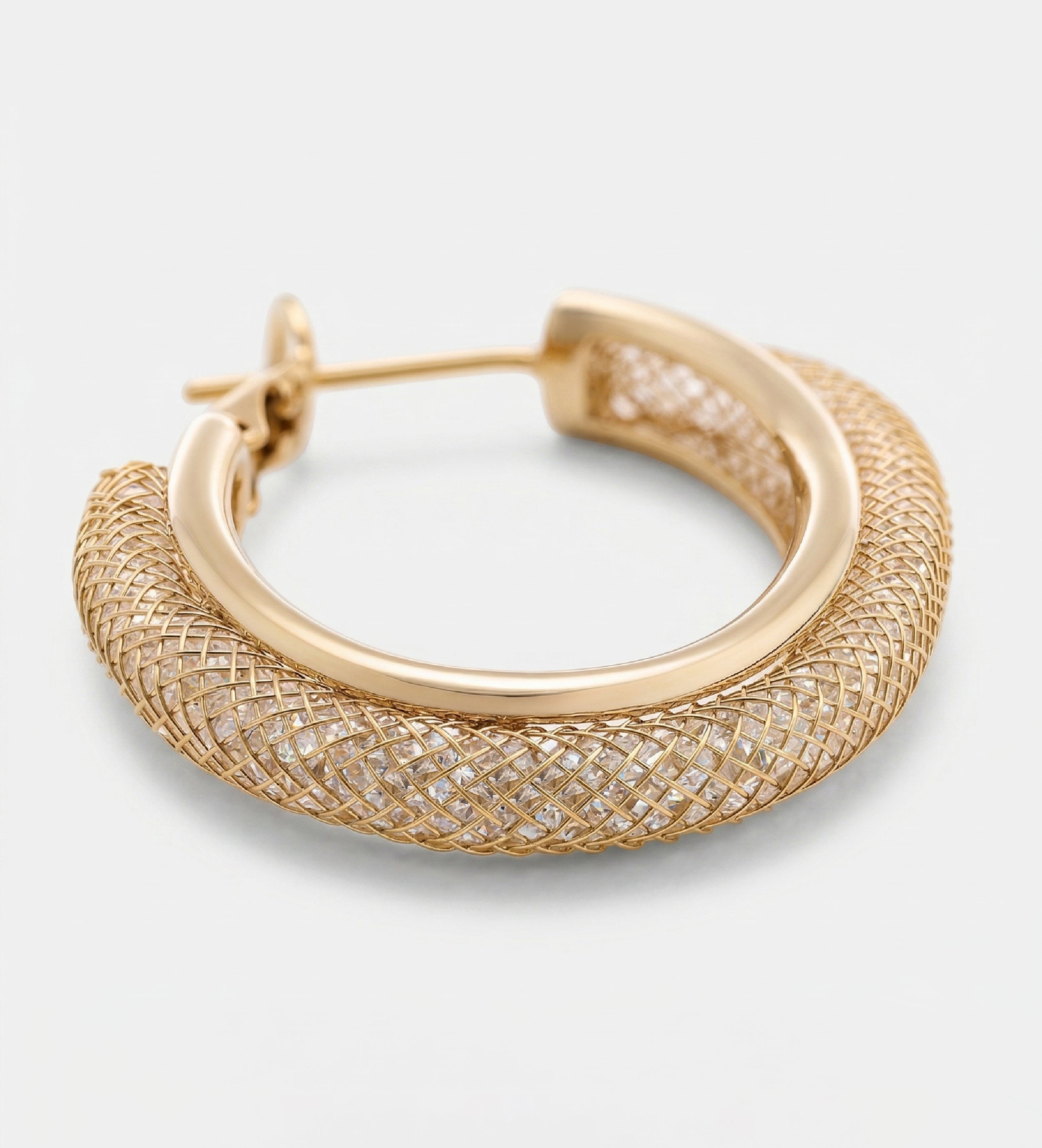 Gilded Mesh Hoops With High Quality Simulated Emerald and Diamonds - Ash & Harry