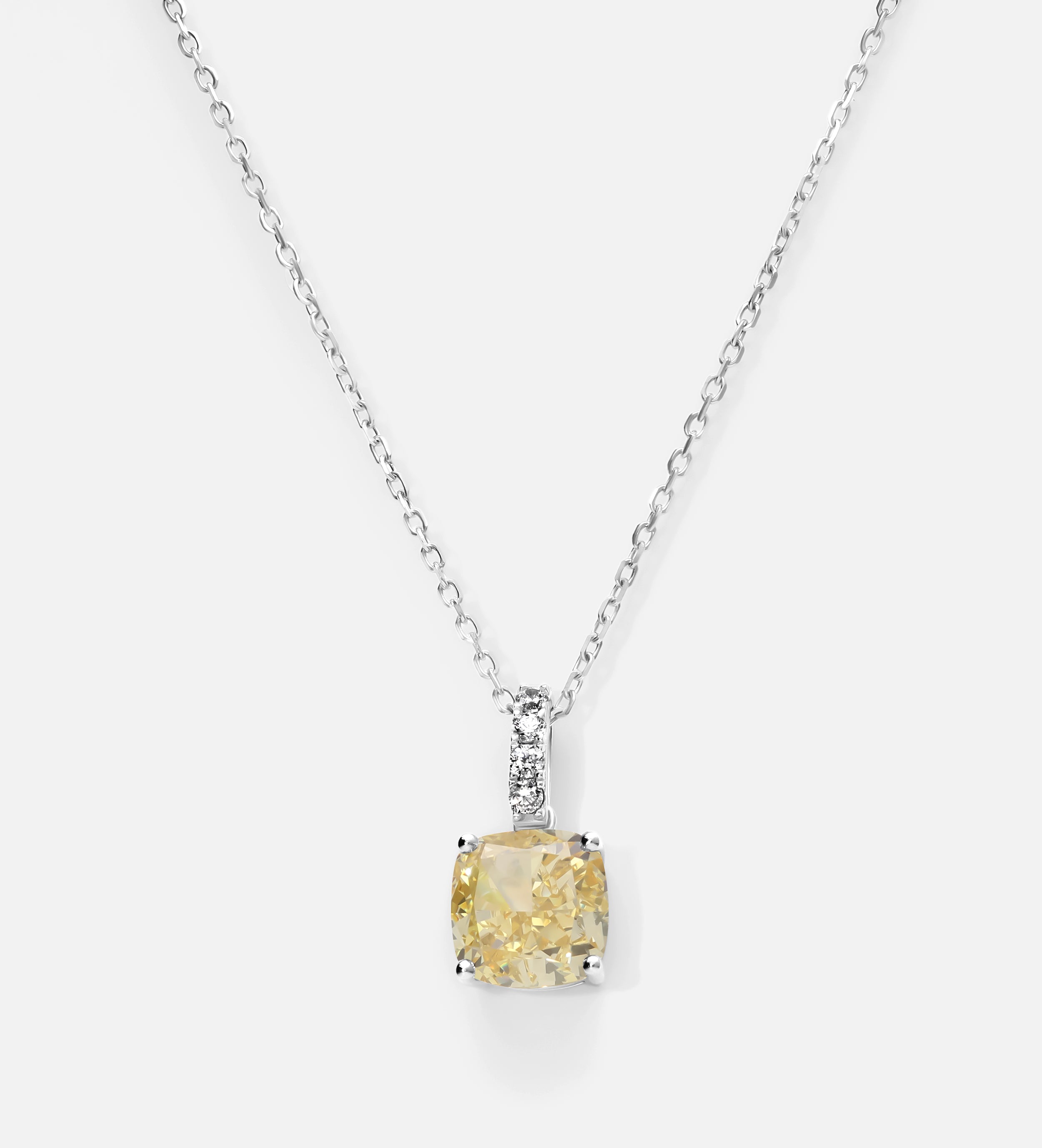 Golden Regent Cushion Cut Pendant in 925 Silver with White and Crafted Canary Simulated Diamonds - Ash & Harry