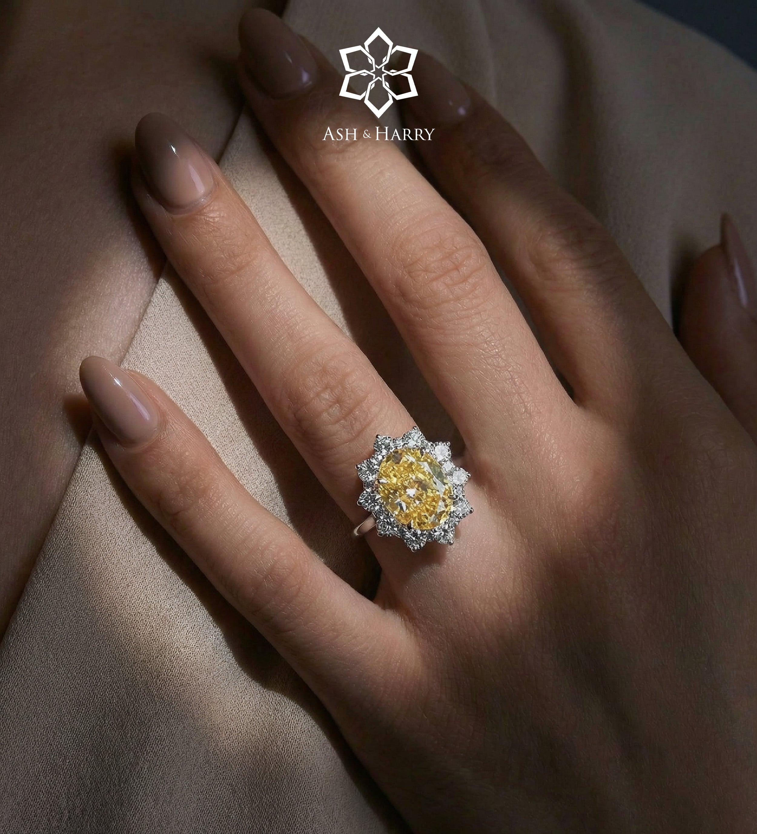 Golden Aura Ring in 925 Silver with High Quality Simulated White and Crafted Canary Diamonds - Ash & Harry