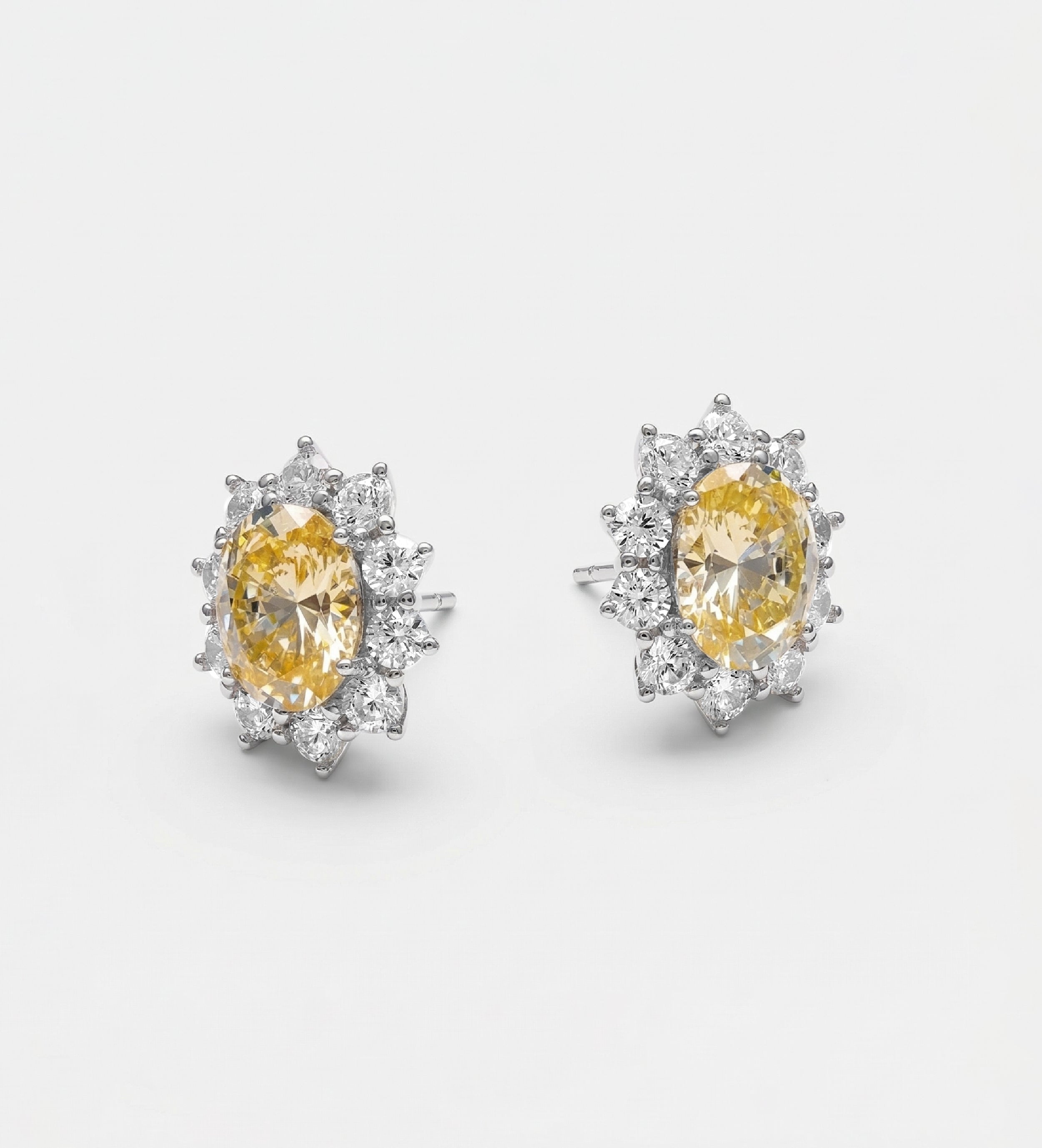 Golden Aura Studs in 925 Silver with High Quality Simulated White and Crafted Canary Diamonds - Ash & Harry