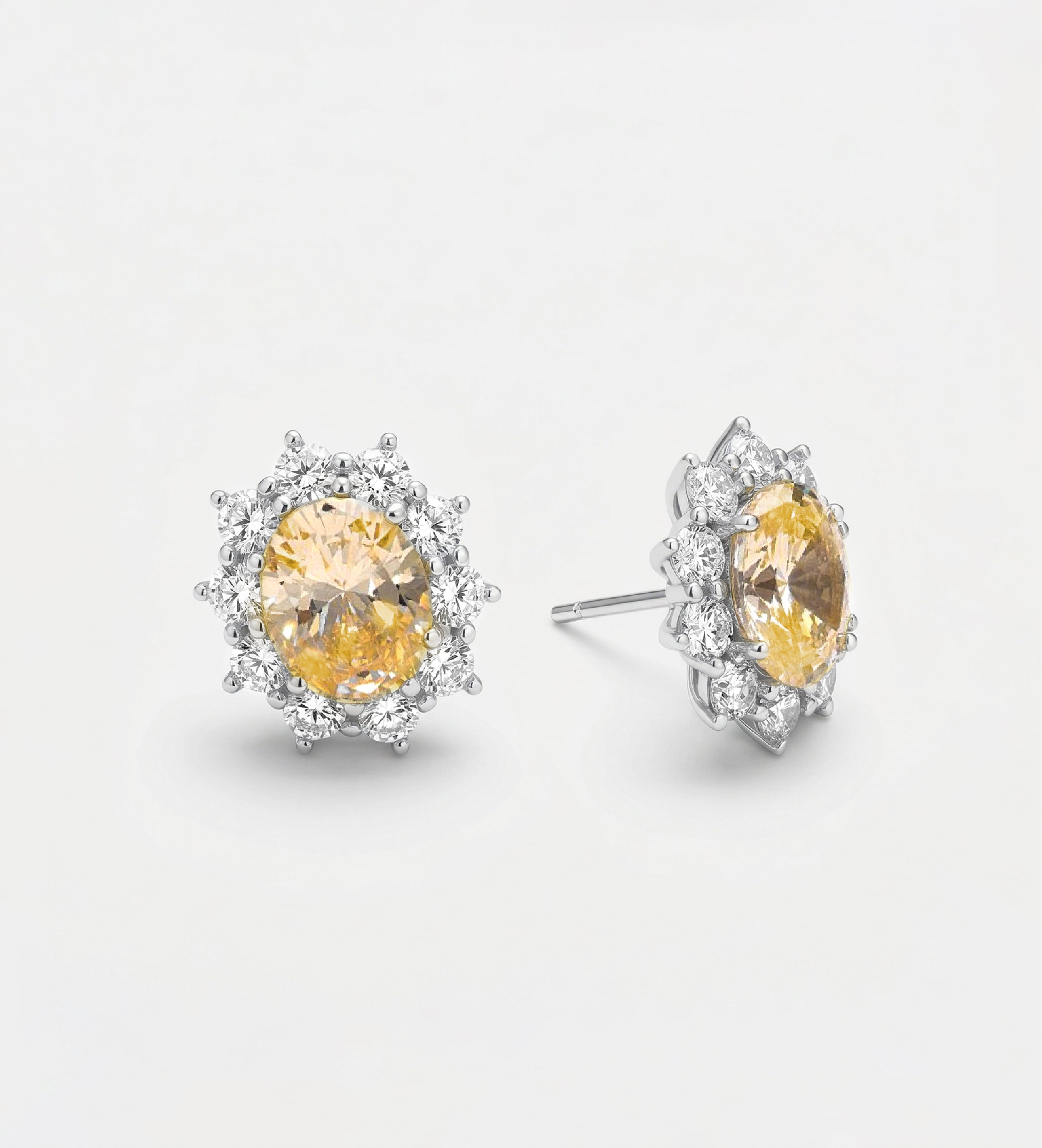 Golden Aura Studs in 925 Silver with High Quality Simulated White and Crafted Canary Diamonds - Ash & Harry