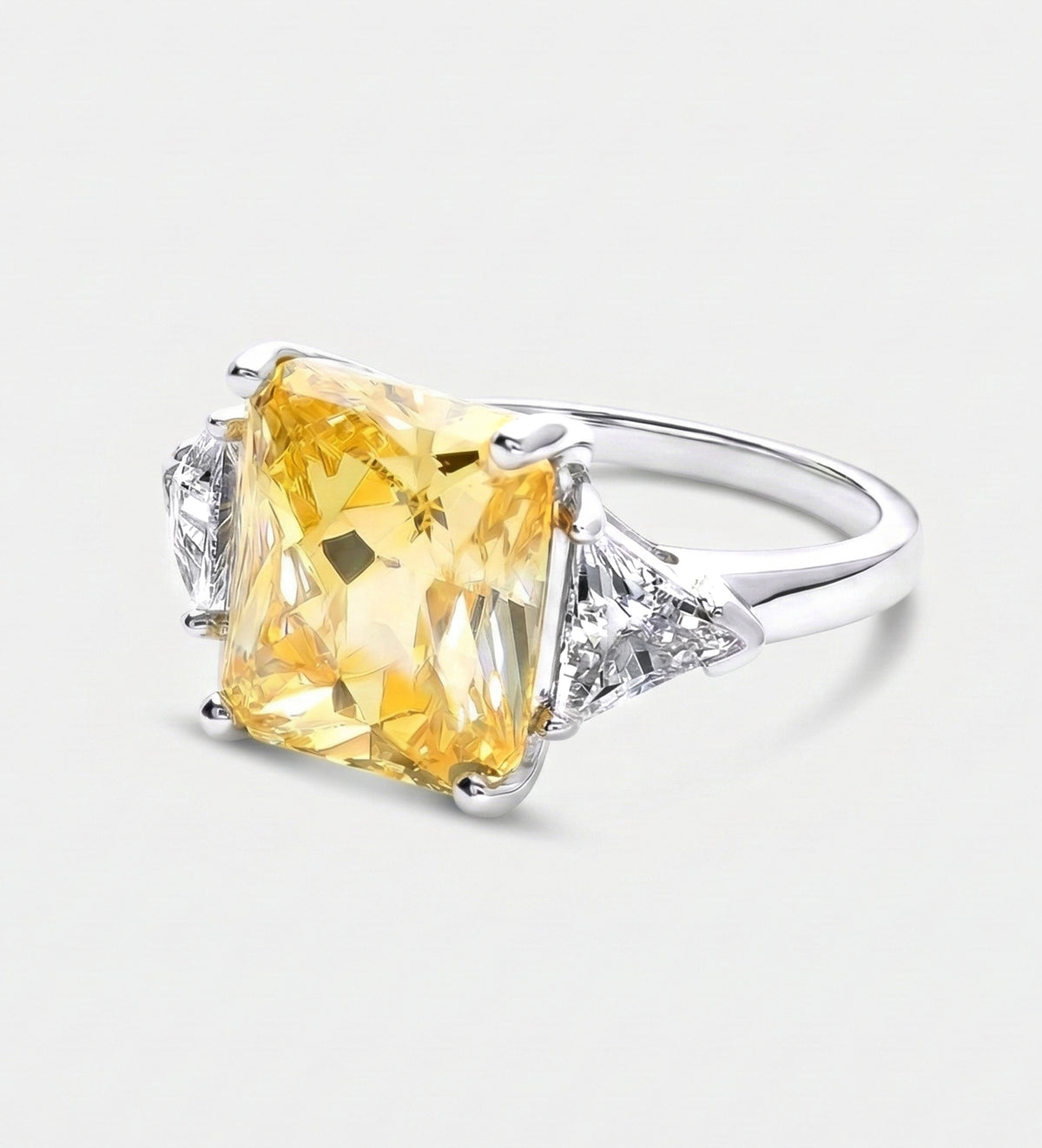 Golden Hour Cushion Ring in 925 Silver with High - Quality White and Canary Simulated Diamonds - Ash & Harry