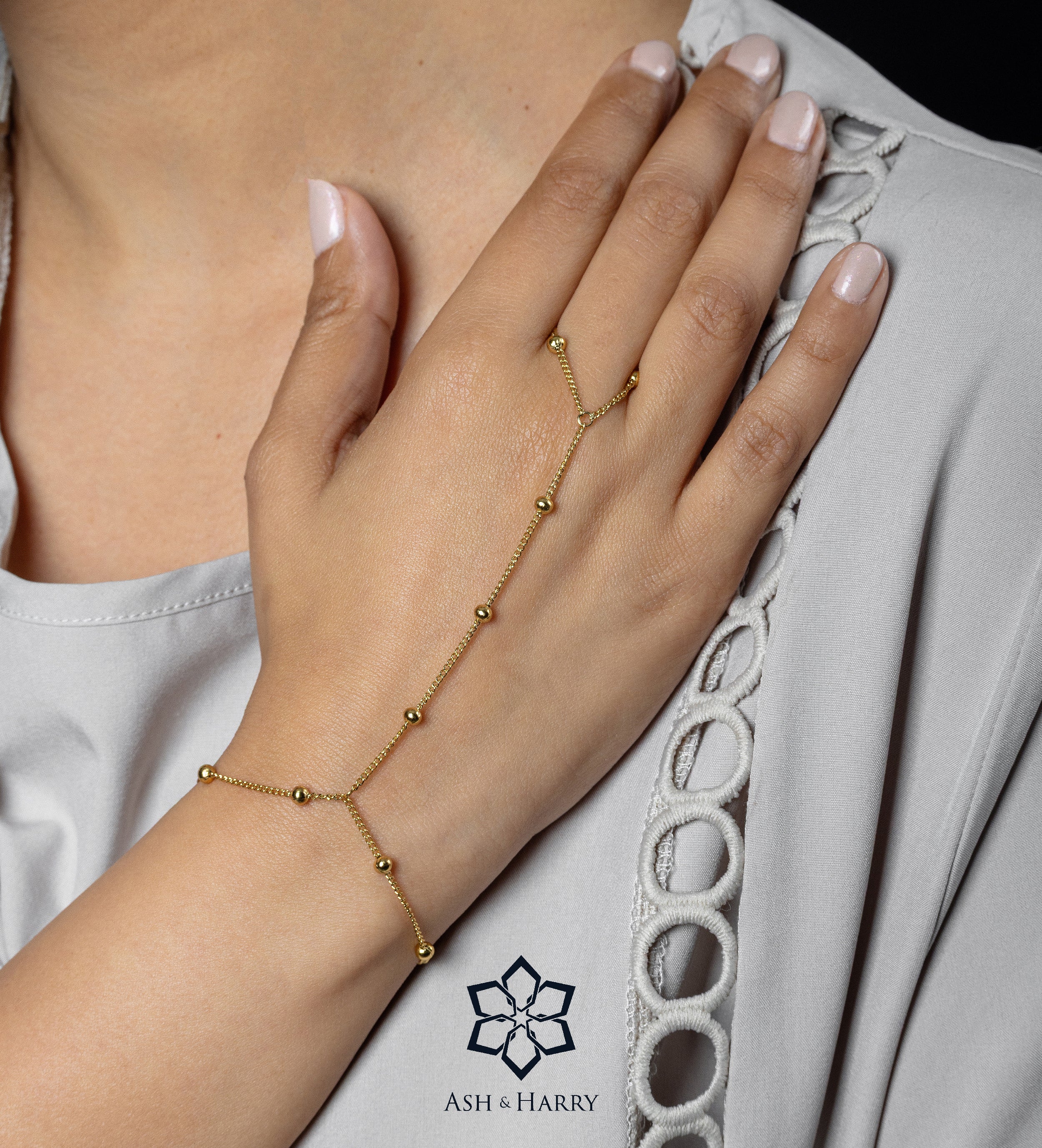 Golden Orb Hand Chain - Ash & Harry