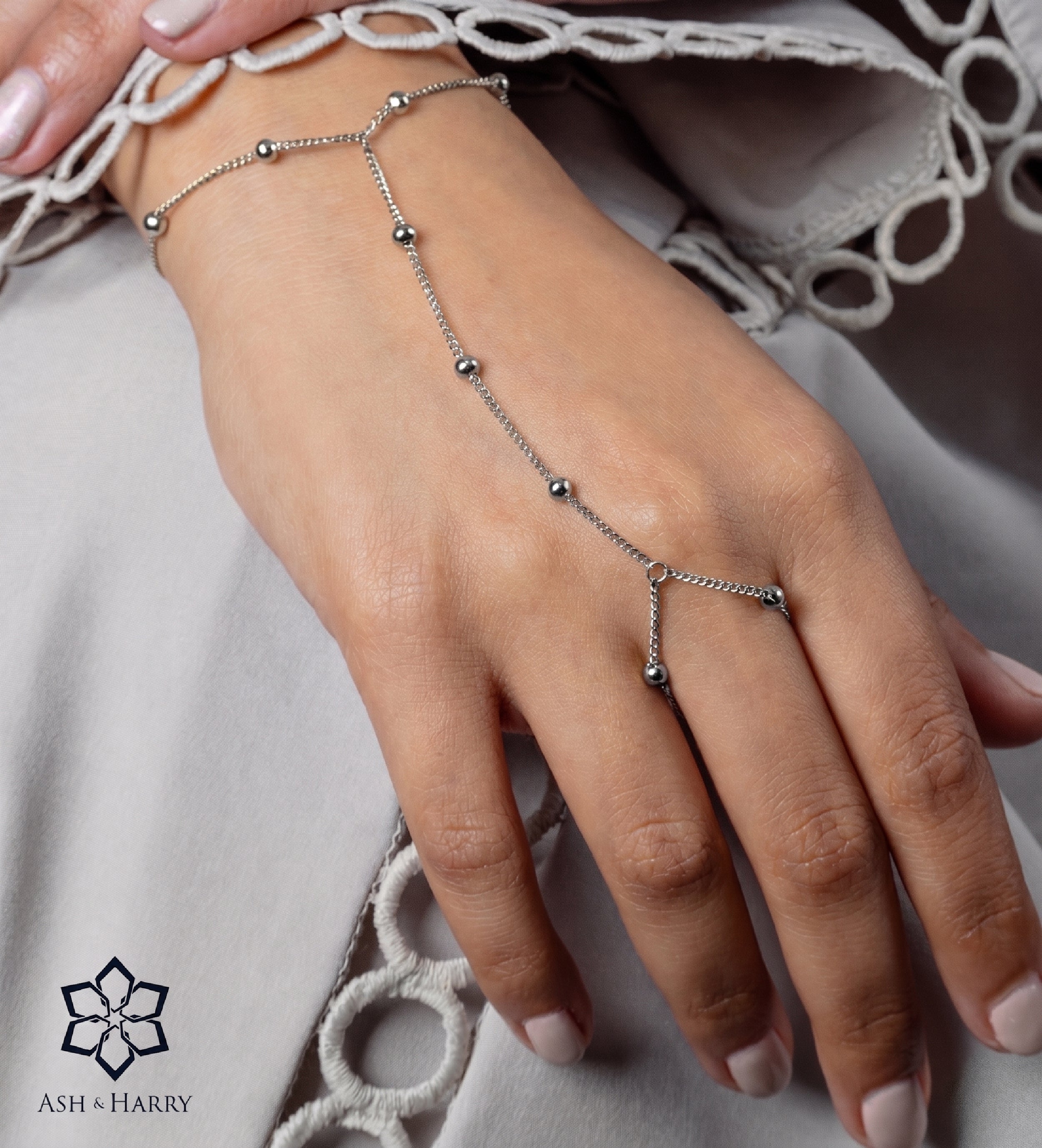 Silver Orb Hand Chain - Ash & Harry