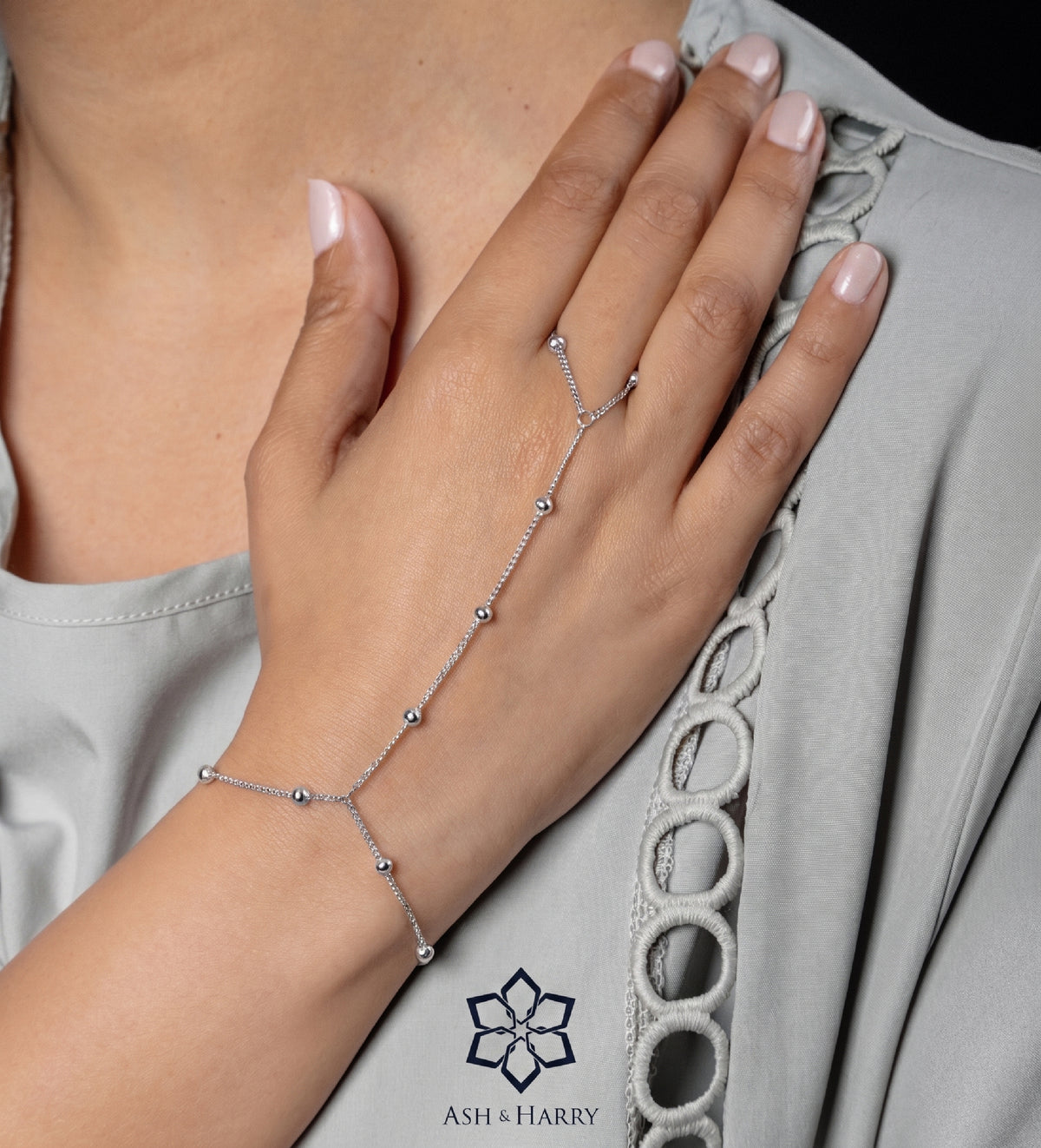 Silver Orb Hand Chain - Ash & Harry