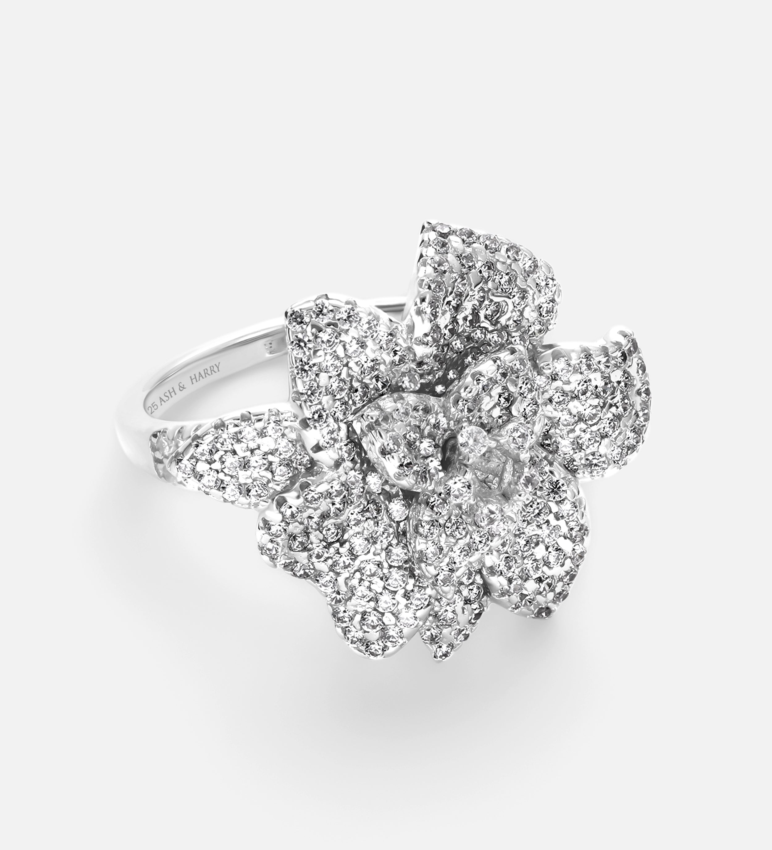 Grand Fleur Cocktail Ring in 925 Silver with High Quality Simulated Pave Diamonds - Ash & Harry