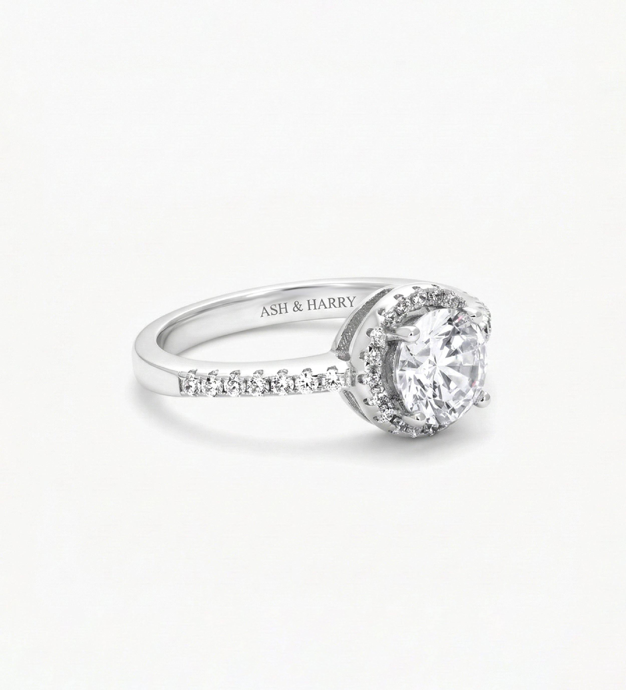 Halo Solitaire Ring in 925 Silver with High - Quality White Simulated Diamonds - Ash & Harry