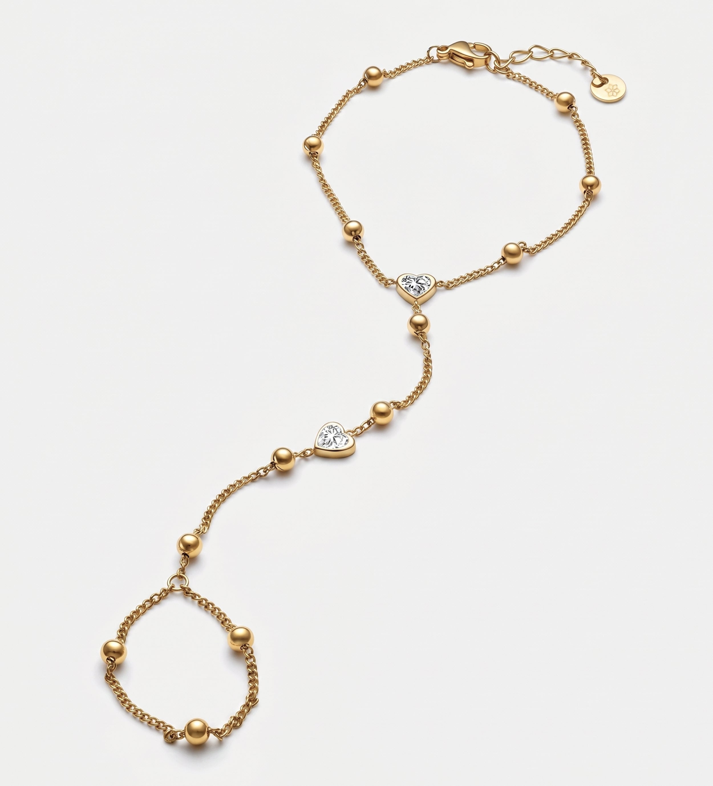 Heart Drop Hand Chain in Gold With High Quality Simulated Diamonds - Ash & Harry