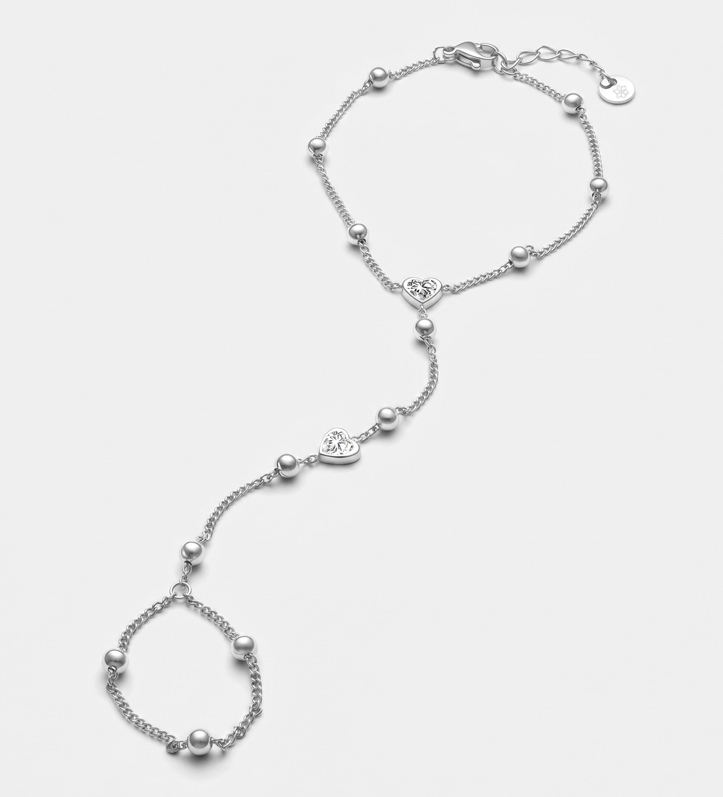 Heart drop Hand Chain in Silver With High Quality Simulated Diamonds - Ash & Harry