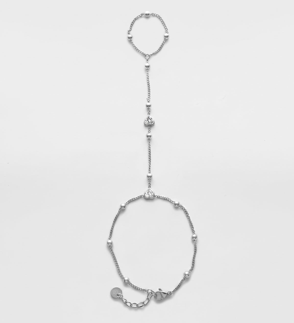 Heart drop Hand Chain in Silver With High Quality Simulated Diamonds - Ash & Harry