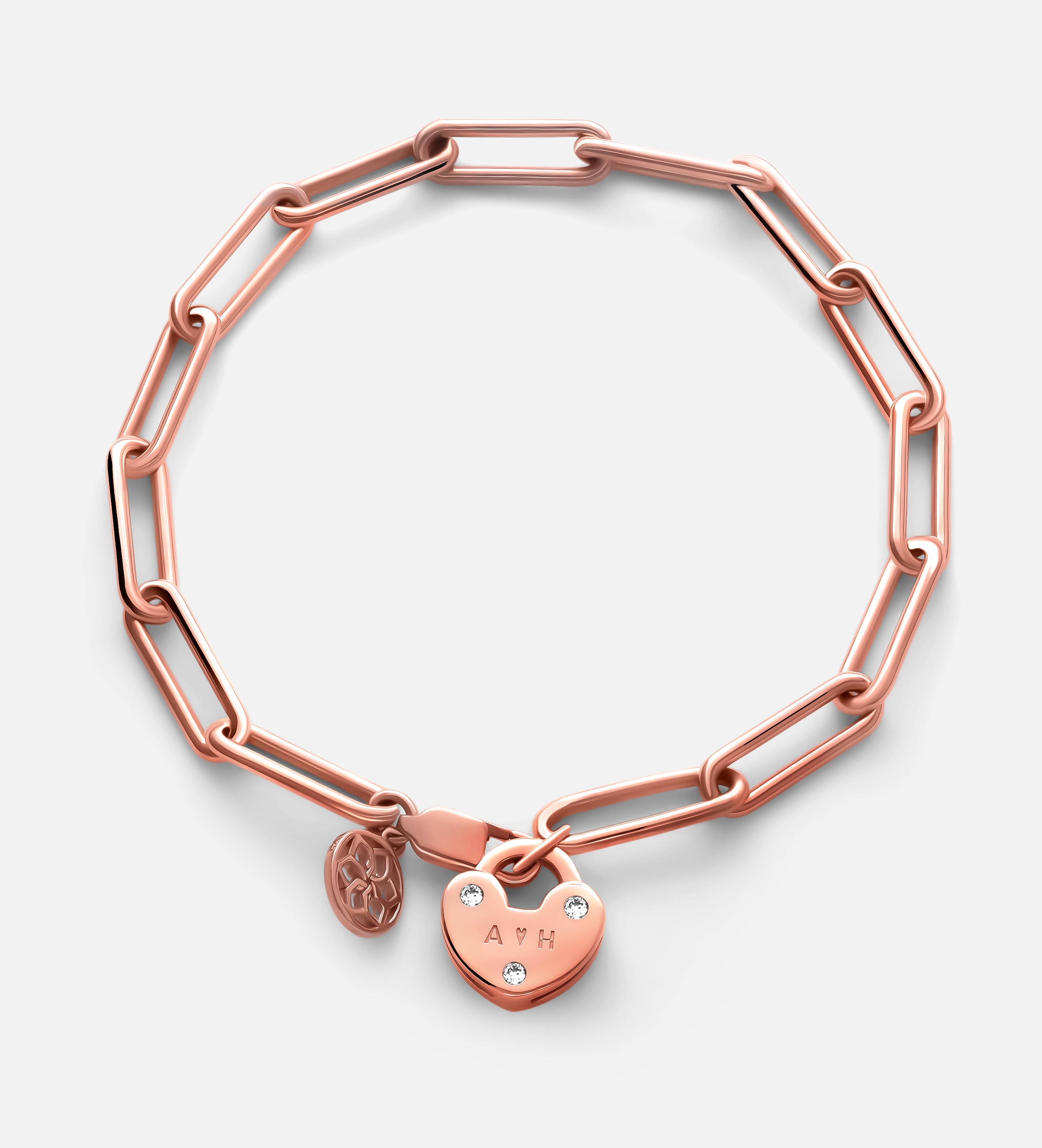 Heart Lock Bracelet With Lab Diamond in 18K Rose Gold Plating on 925 Silver - Ash & Harry