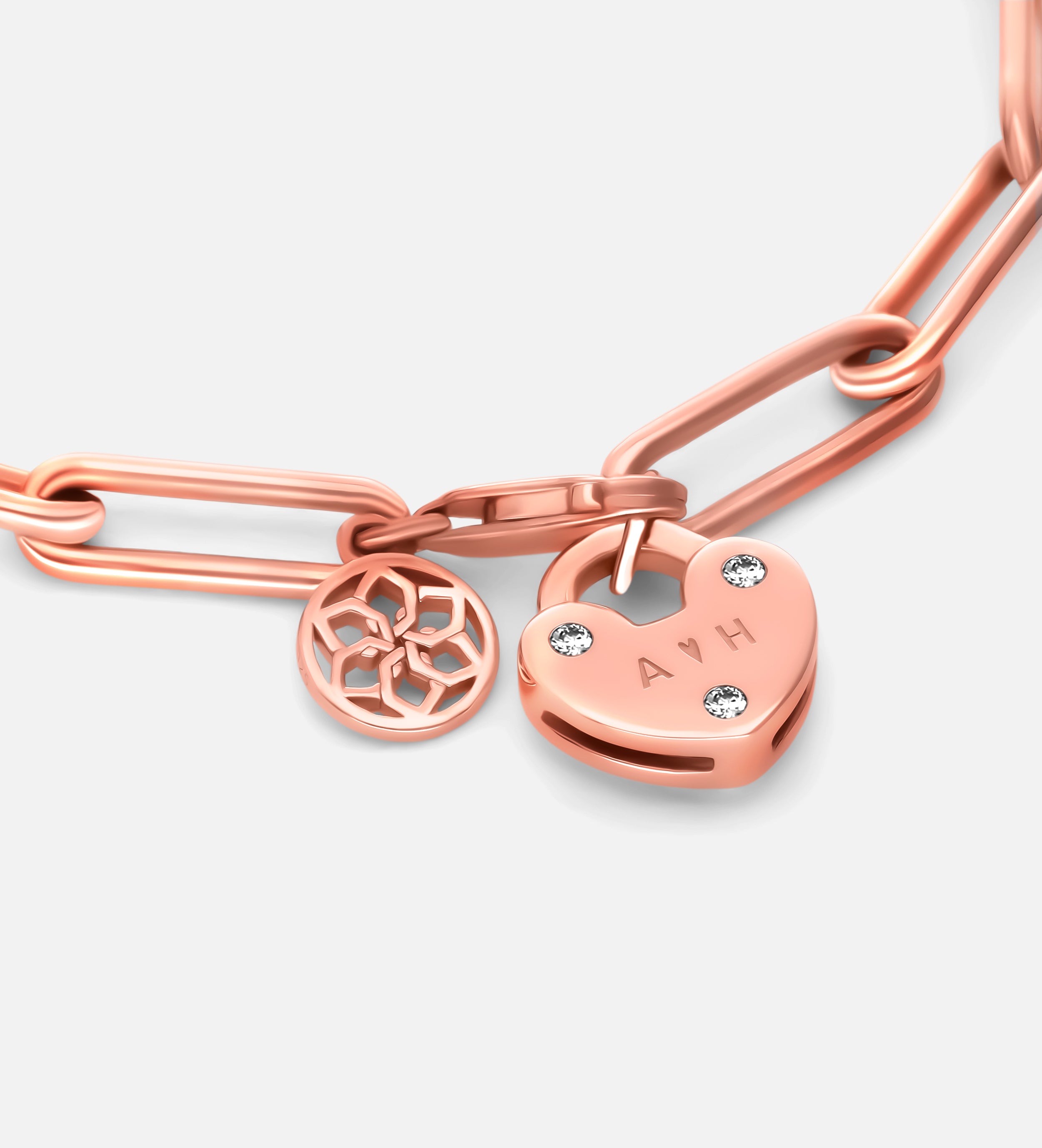 Heart Lock Bracelet With Lab Diamond in 18K Rose Gold Plating on 925 Silver - Ash & Harry