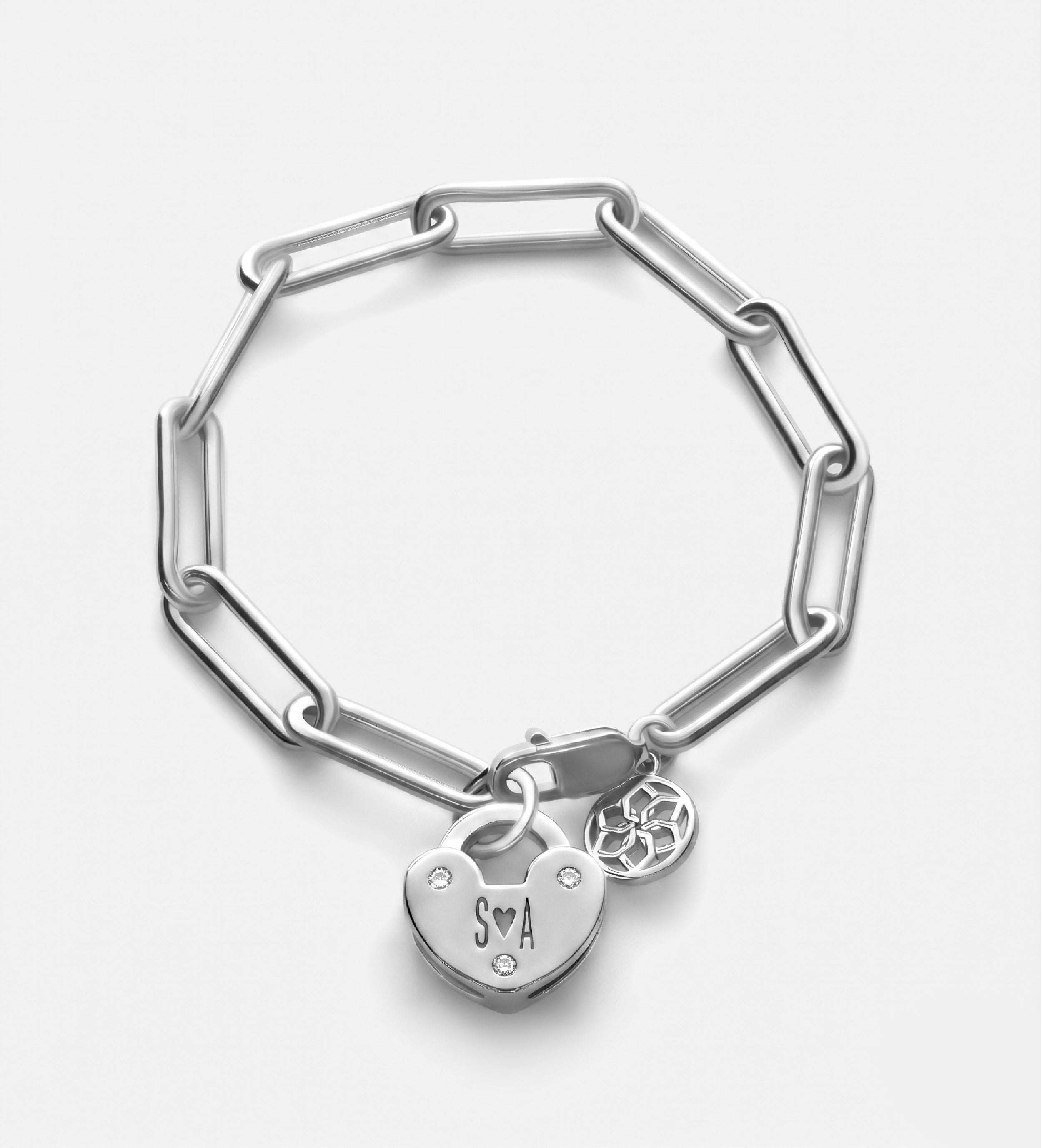 Heart Lock Bracelet With Lab Diamond in Rhodium Plating on 925 Silver - Ash & Harry